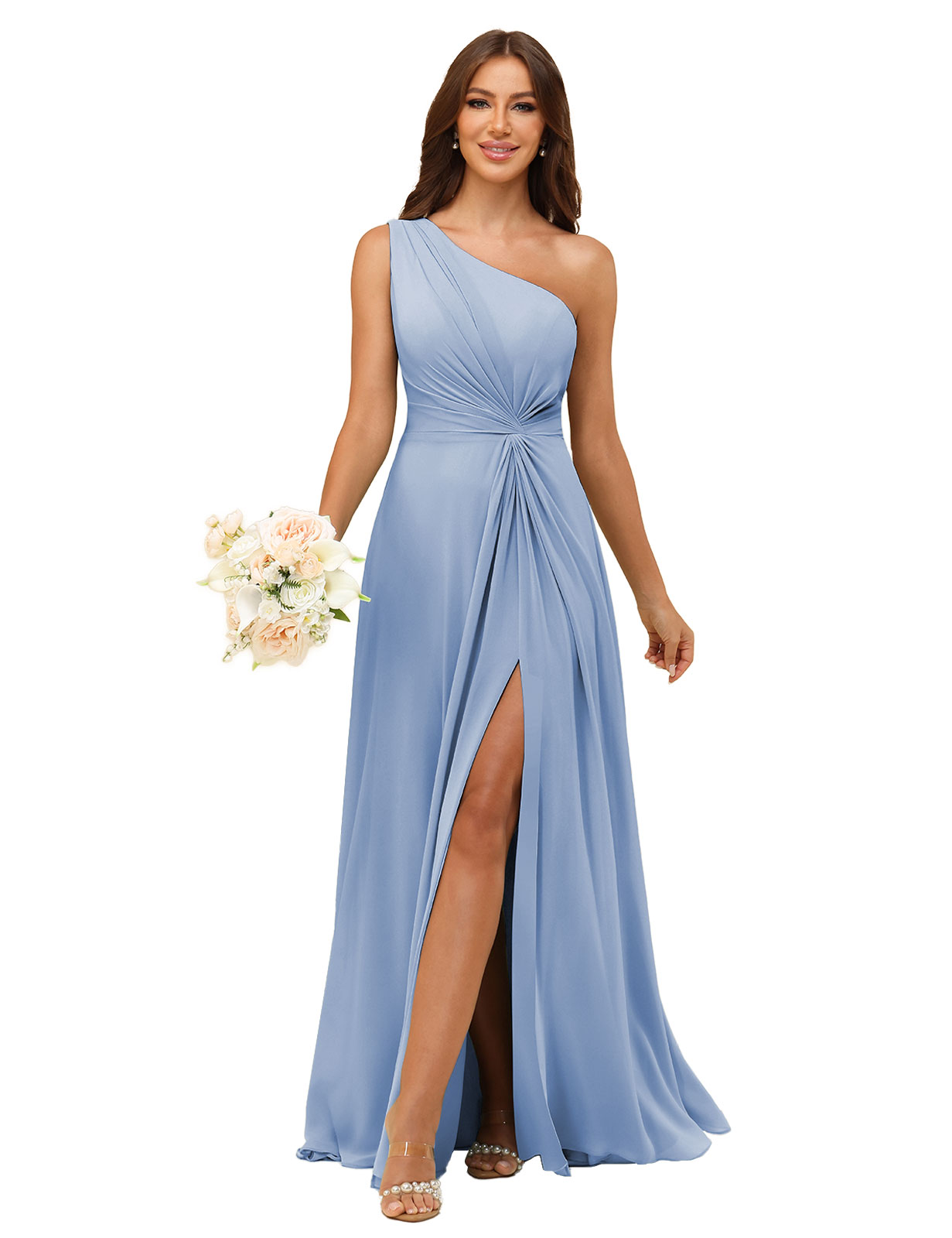 A-line One Shoulder Chiffon Silt Bridesmaid Dress #BM2508033
