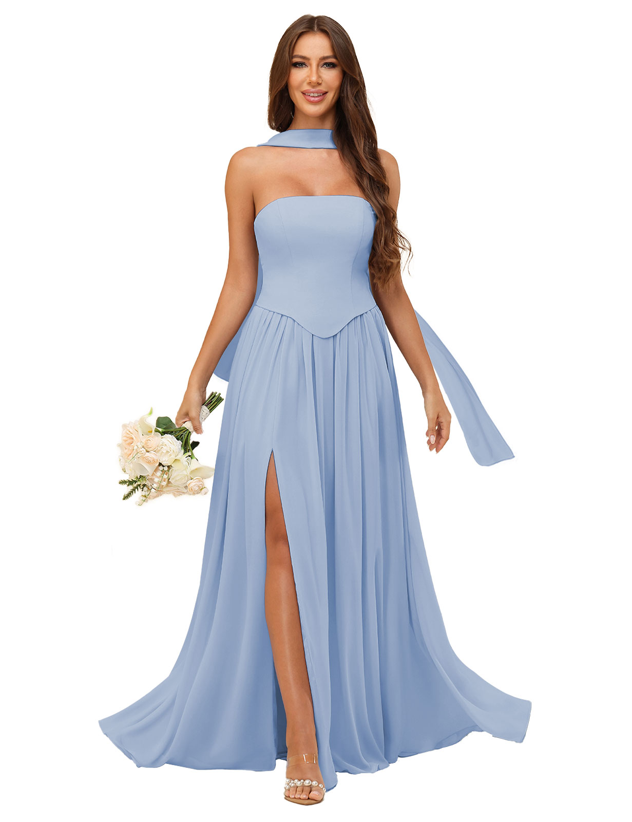 A-line Strapless Chiffon Silt Bridesmaid Dress #BM2507038