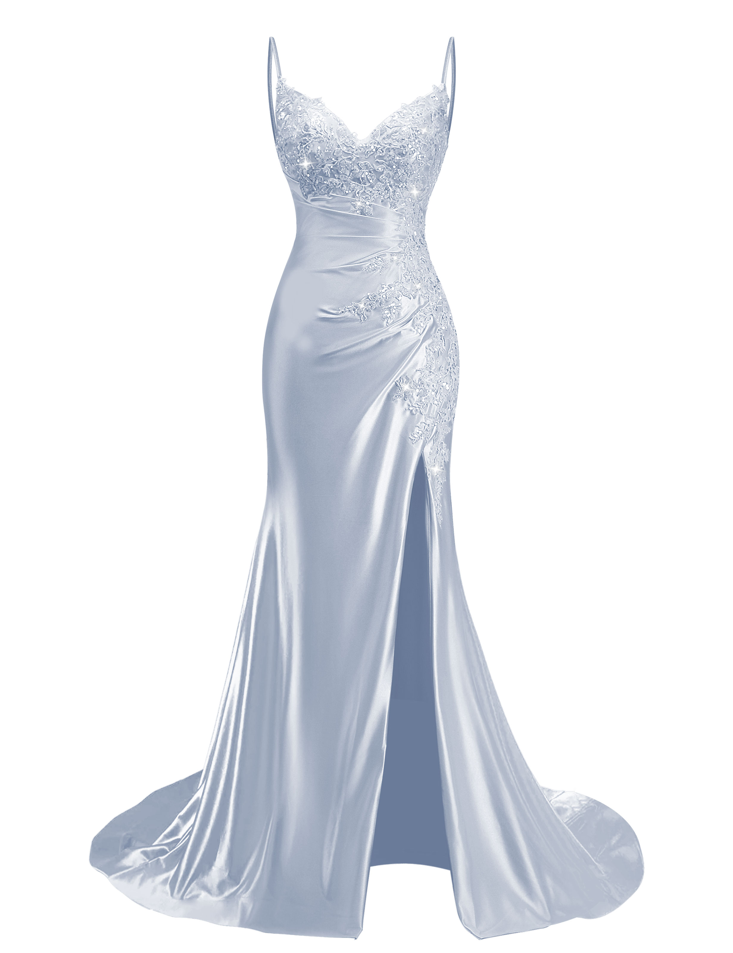 Mermaid V-neck Spaghetti Straps Beaded Lace Appliques Prom Dress #PR2510012