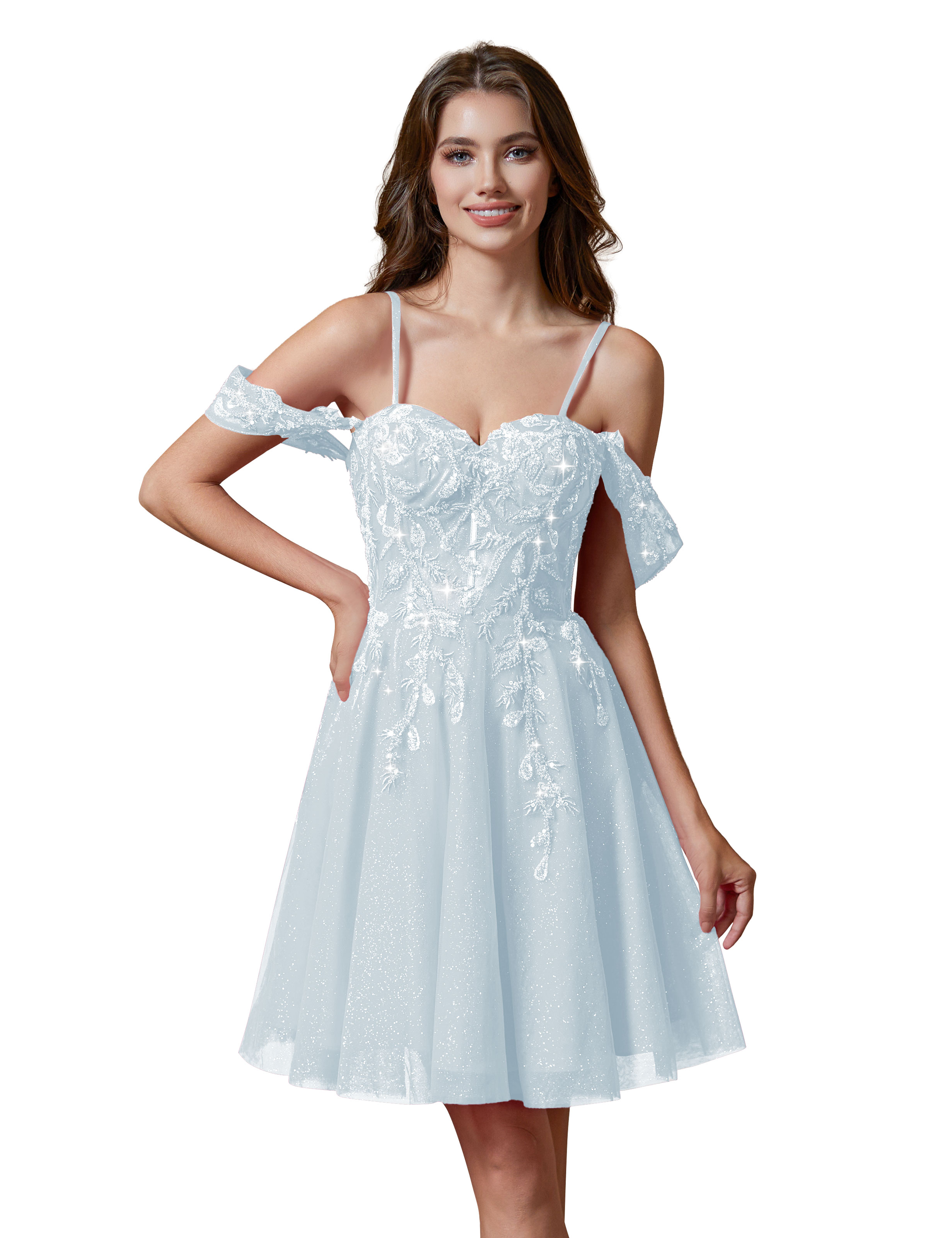 A-line Spaghetti Straps Lace Applique Cocktail Party Homecoming Dress #HC2401237
