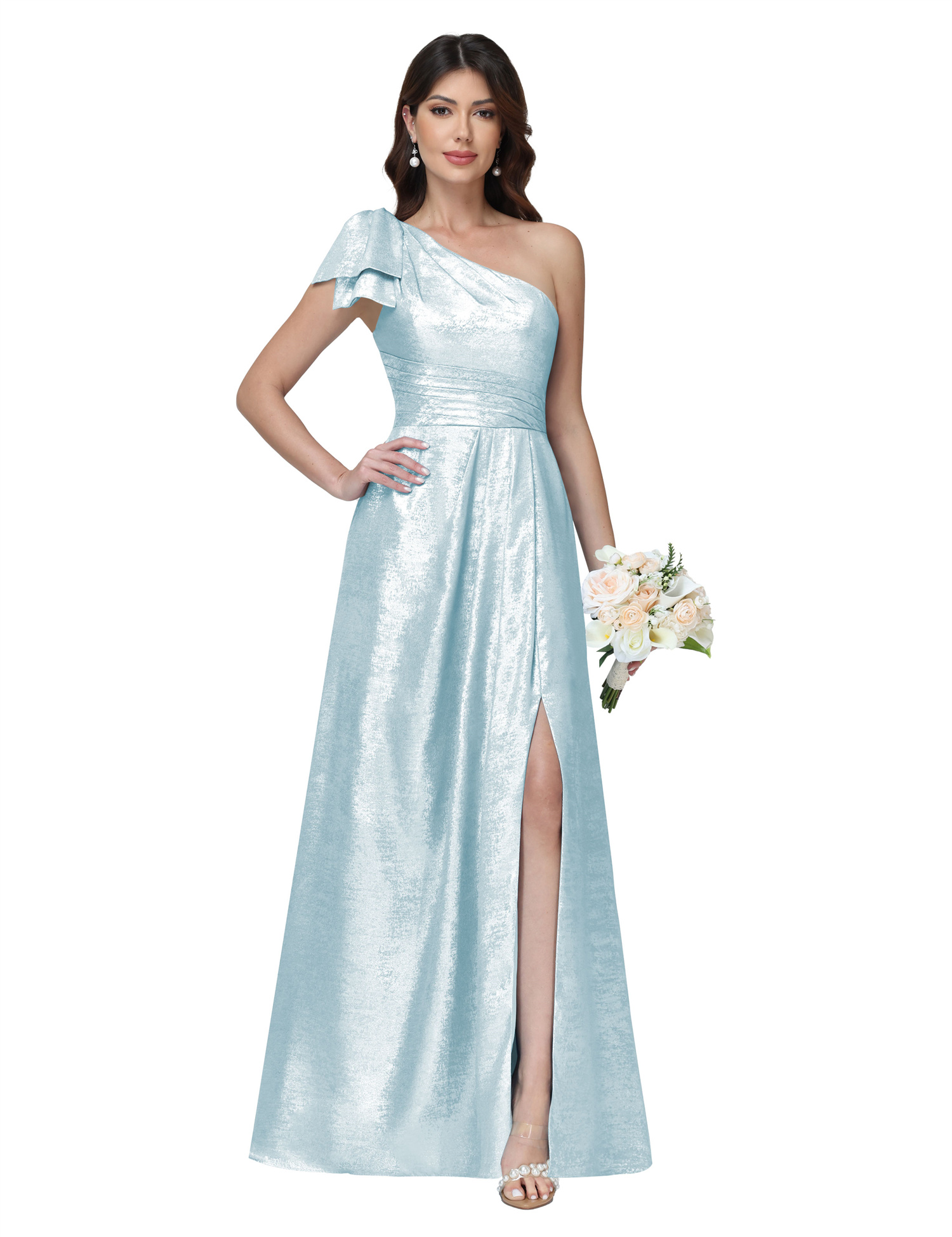A-line One Shoulder Lace Up Sleeveless Silt Bridesmaid Dress #BM2512052
