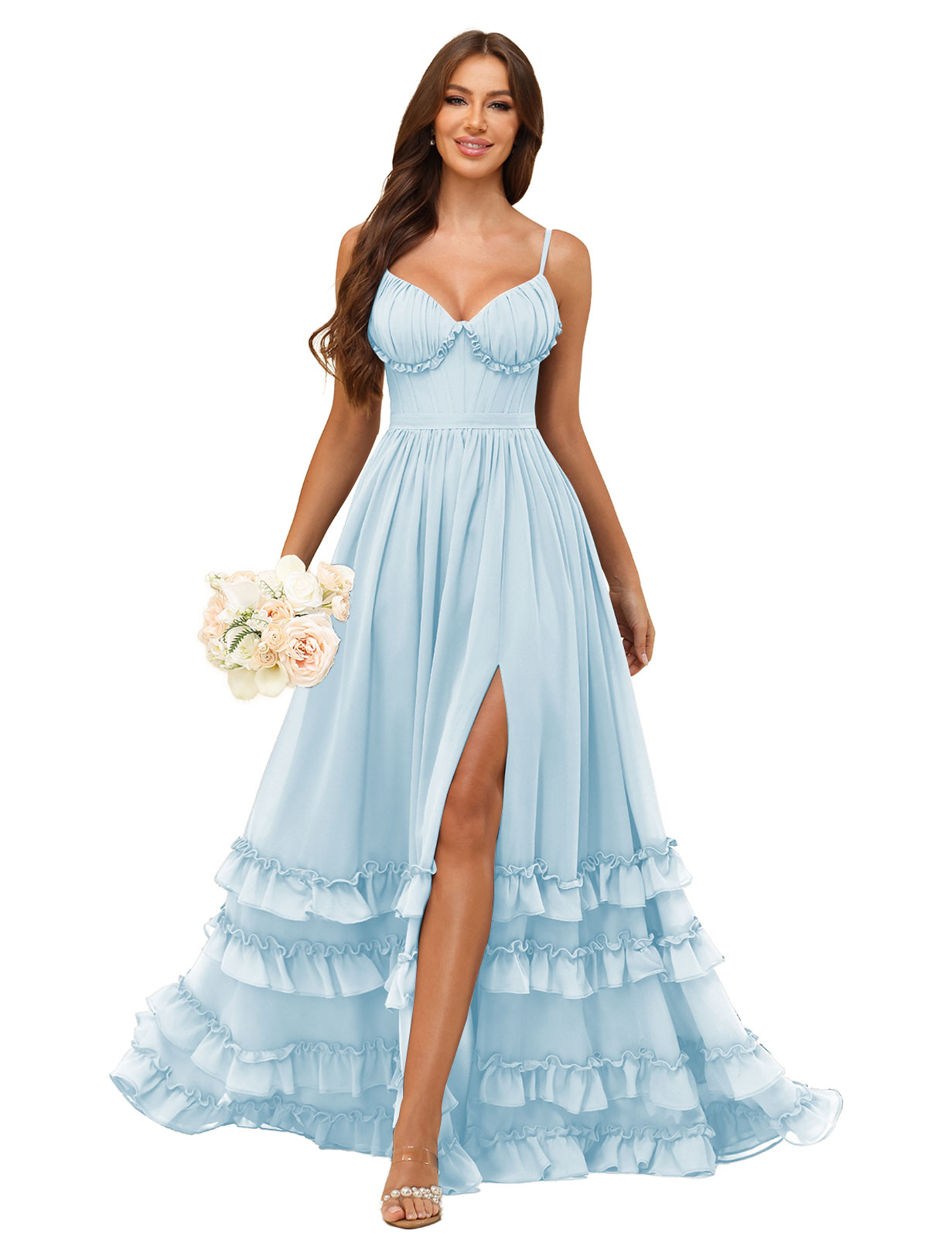 A-line Sweetheart Spaghetti Straps Chiffon Silt Ruffles Bridesmaid Dress #BM2507033