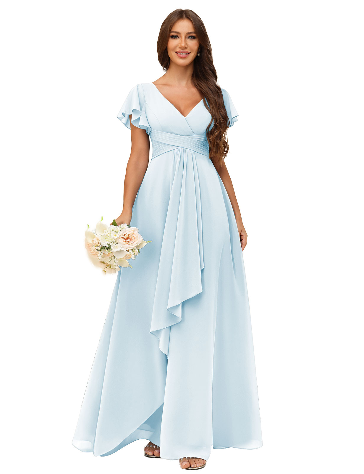 A-line V-neck Chiffon Silt Bridesmaid Dress #BM2507217
