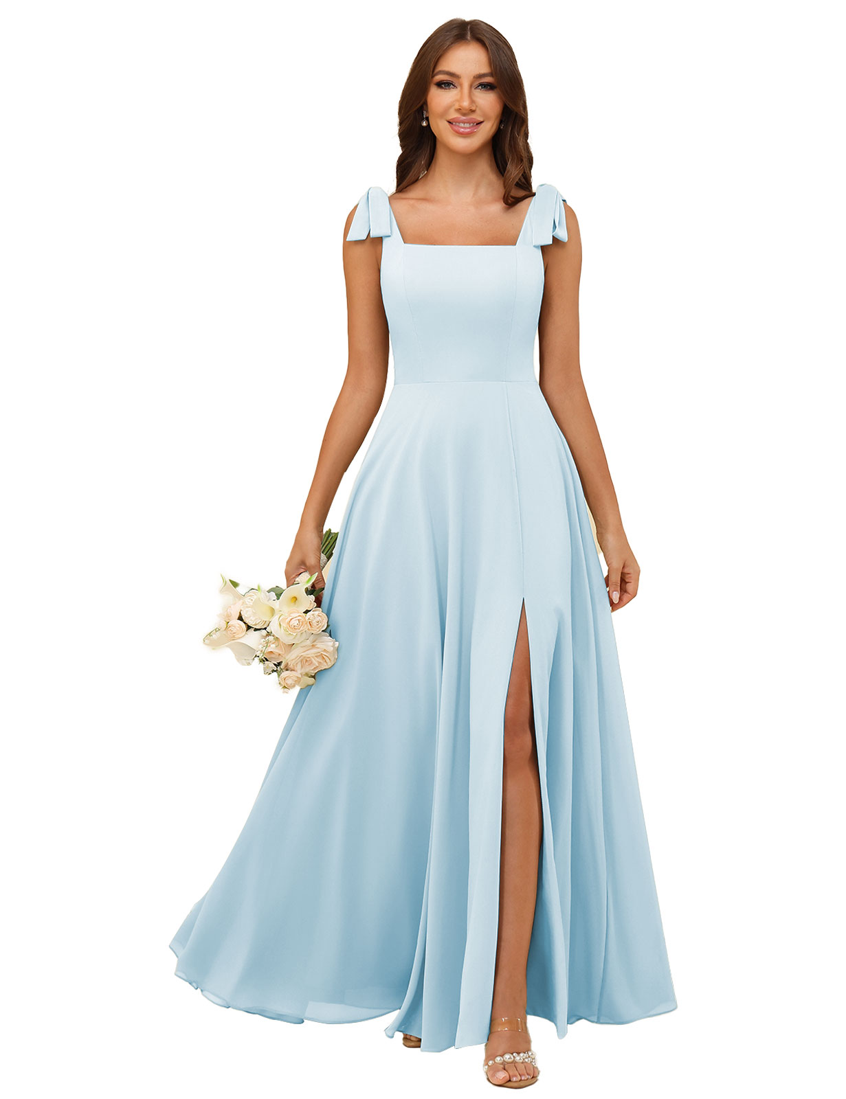 A-line Square Straps Chiffon Silt Bridesmaid Dress #BM2507222