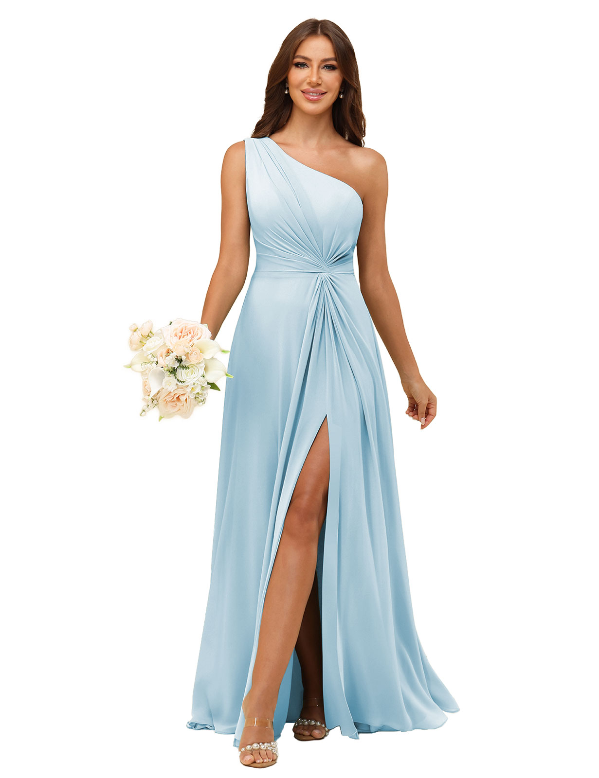 A-line One Shoulder Chiffon Silt Bridesmaid Dress #BM2508033