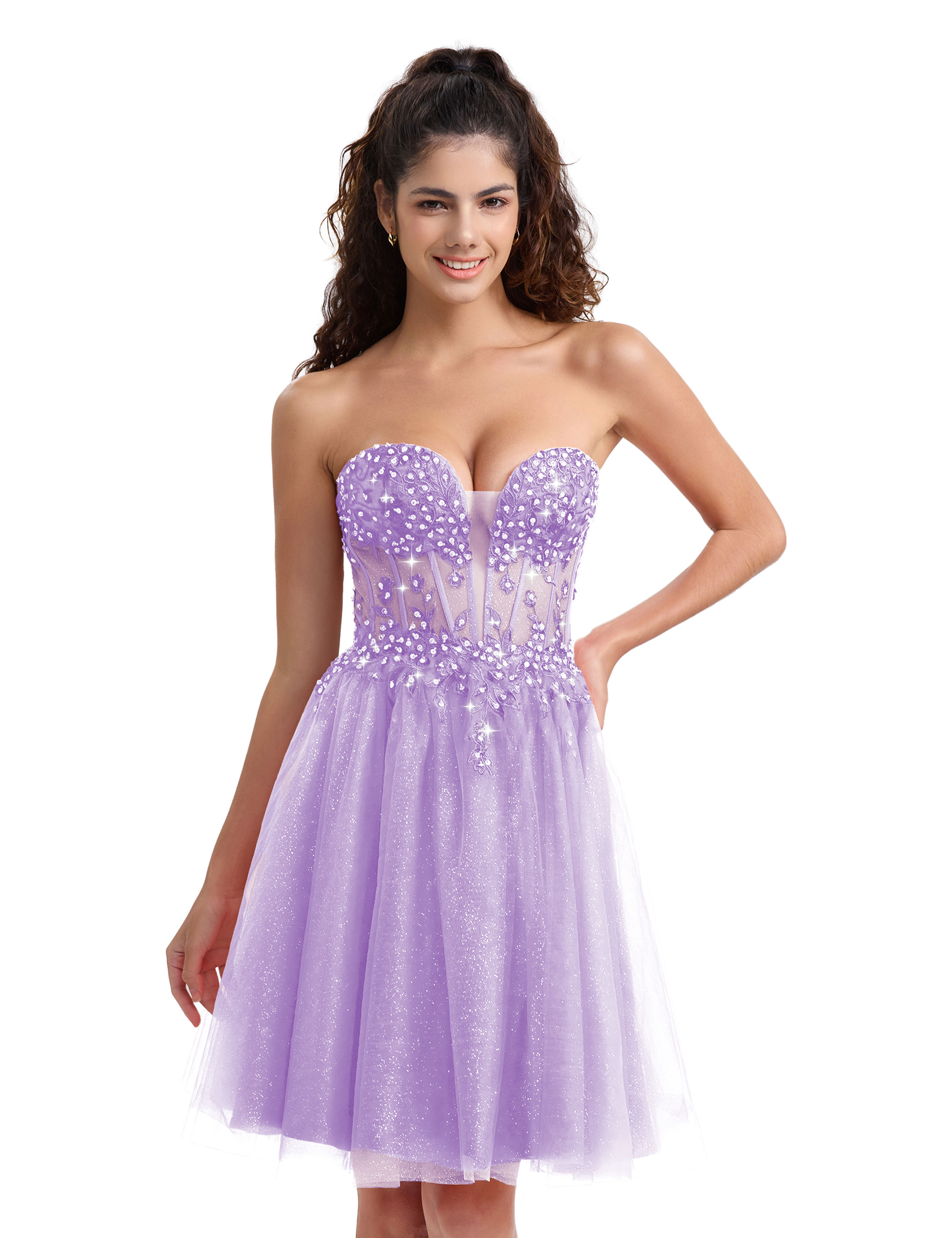 A-line Sweetheart Tulle Lace Appliques Homecoming Dress #HC2604033