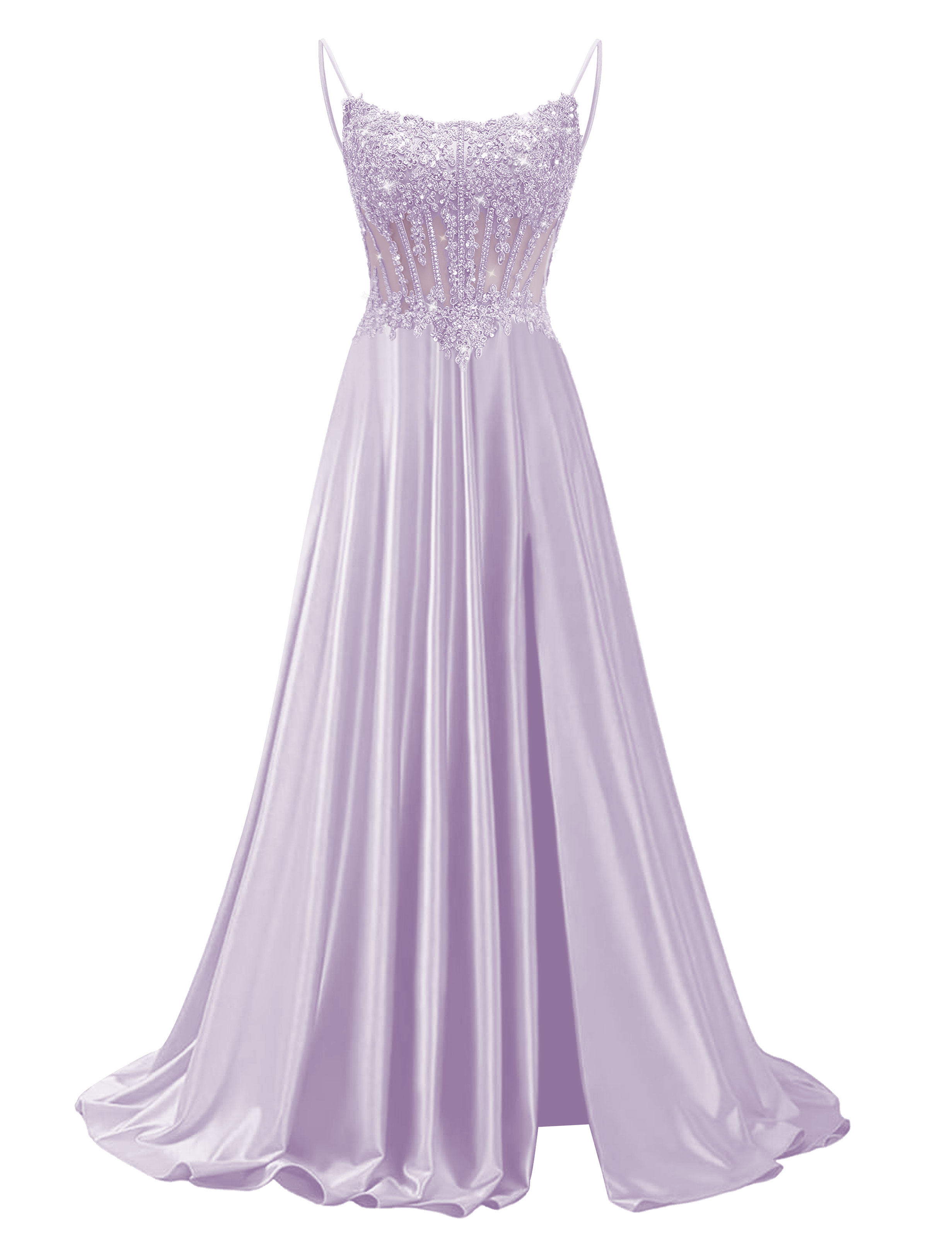 Mermaid Spaghetti Straps Satin Beaded Sequin Pleated Slit Prom Dress #PR2510011