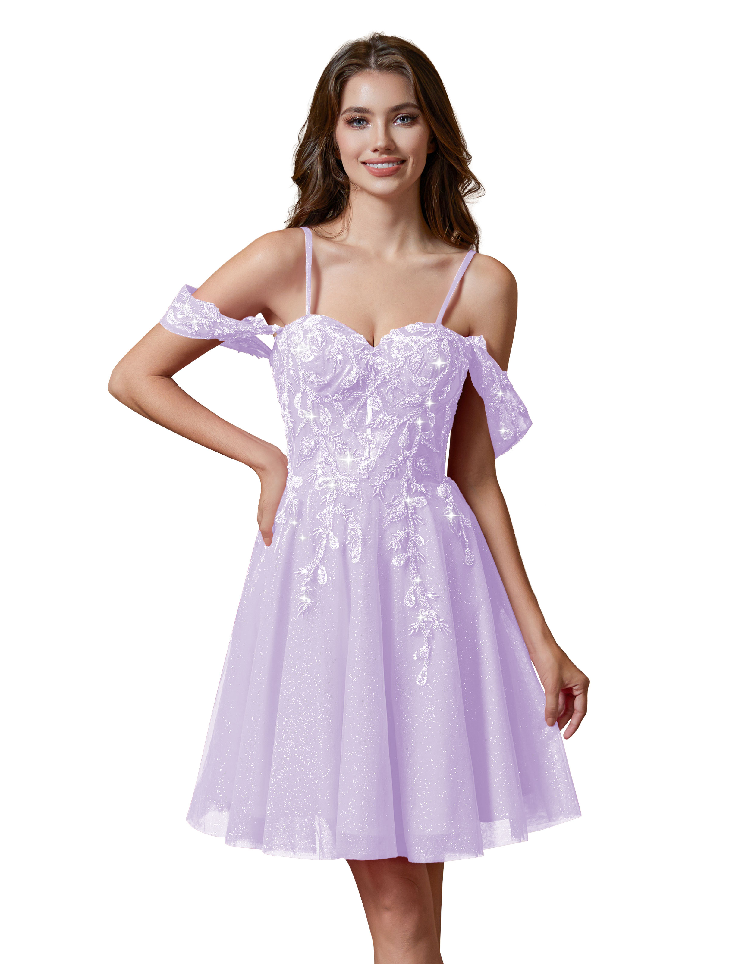 A-line Spaghetti Straps Lace Applique Cocktail Party Homecoming Dress #HC2401237