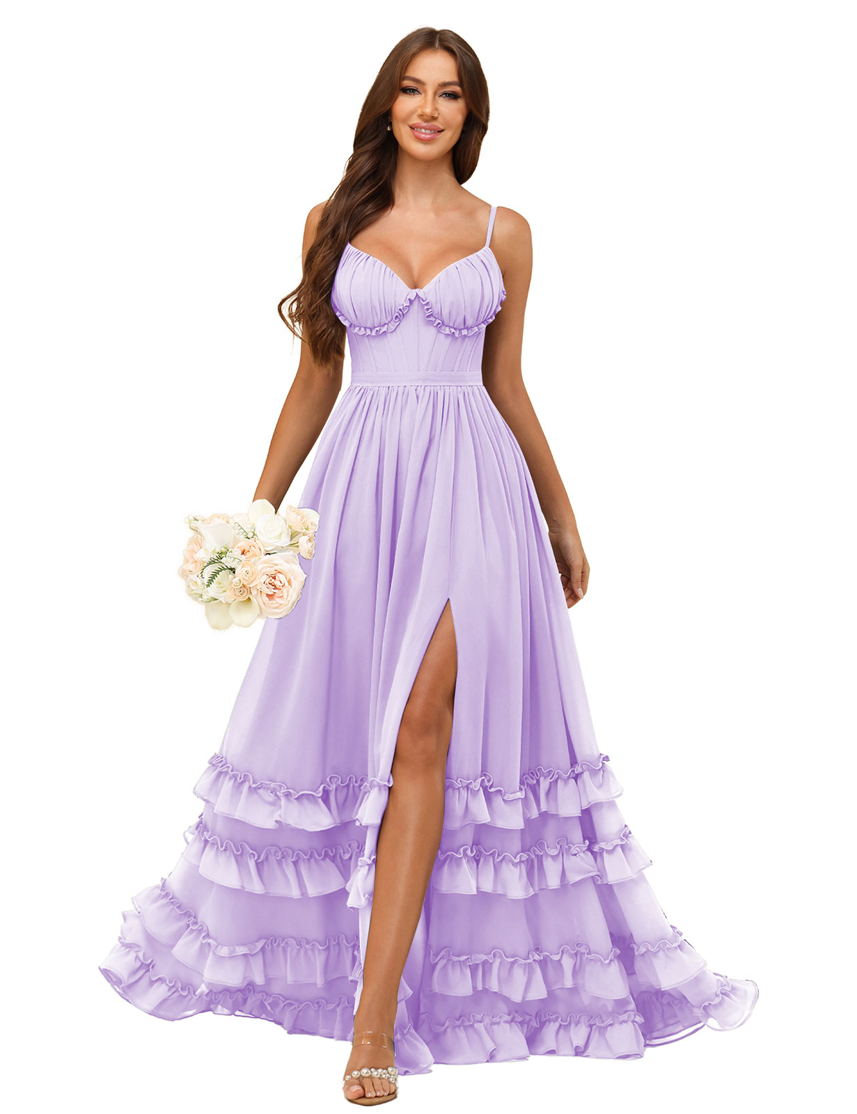 A-line Sweetheart Spaghetti Straps Chiffon Silt Ruffles Bridesmaid Dress #BM2507033