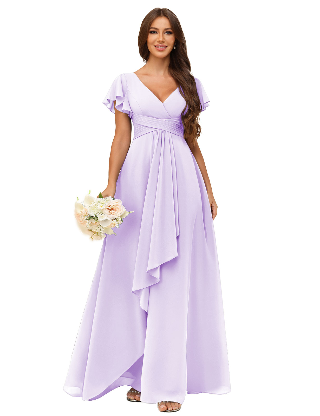 A-line V-neck Chiffon Silt Bridesmaid Dress #BM2507217