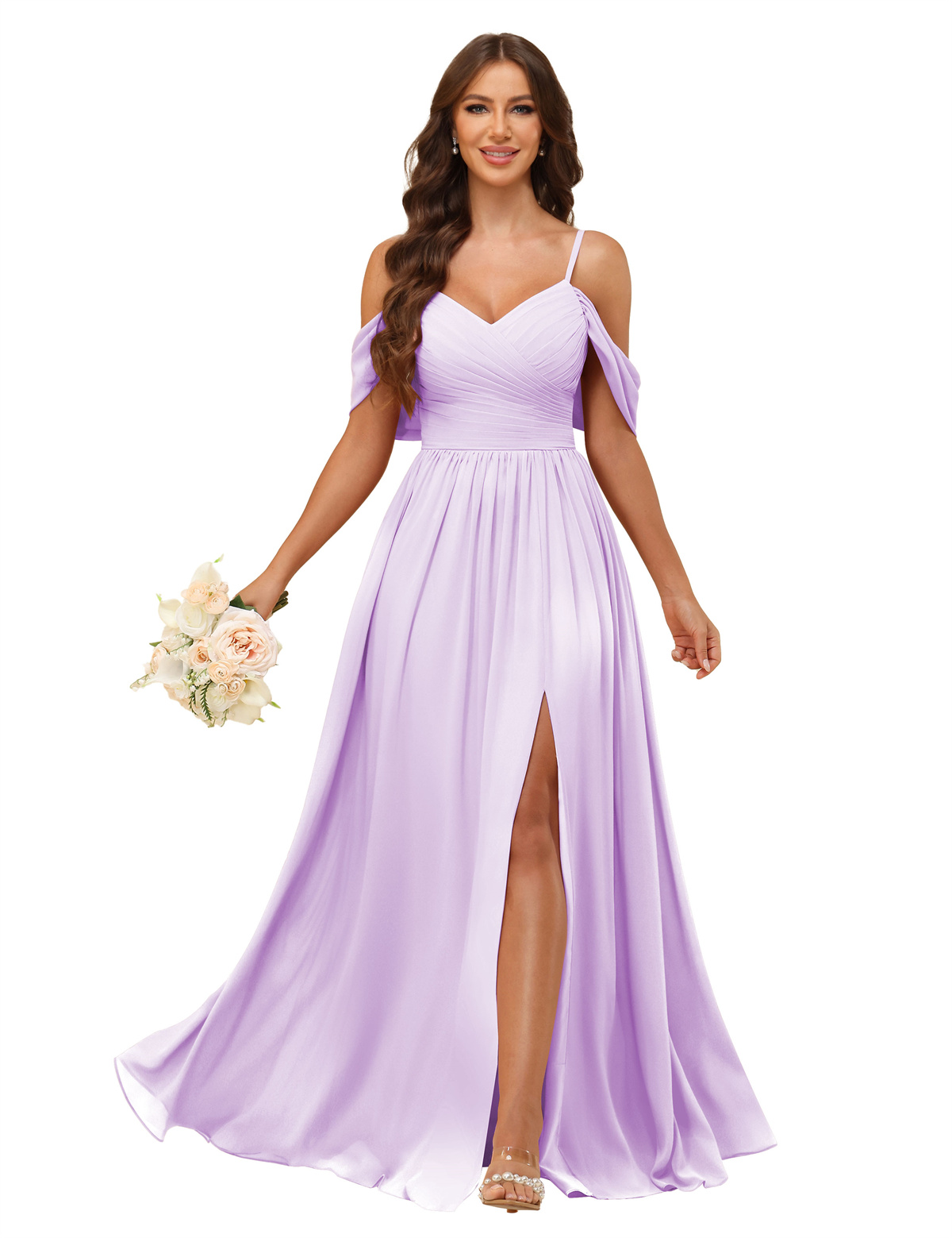 A-line V-neck Spaghetti Straps Chiffon Bridesmaid Dress #BM2507135