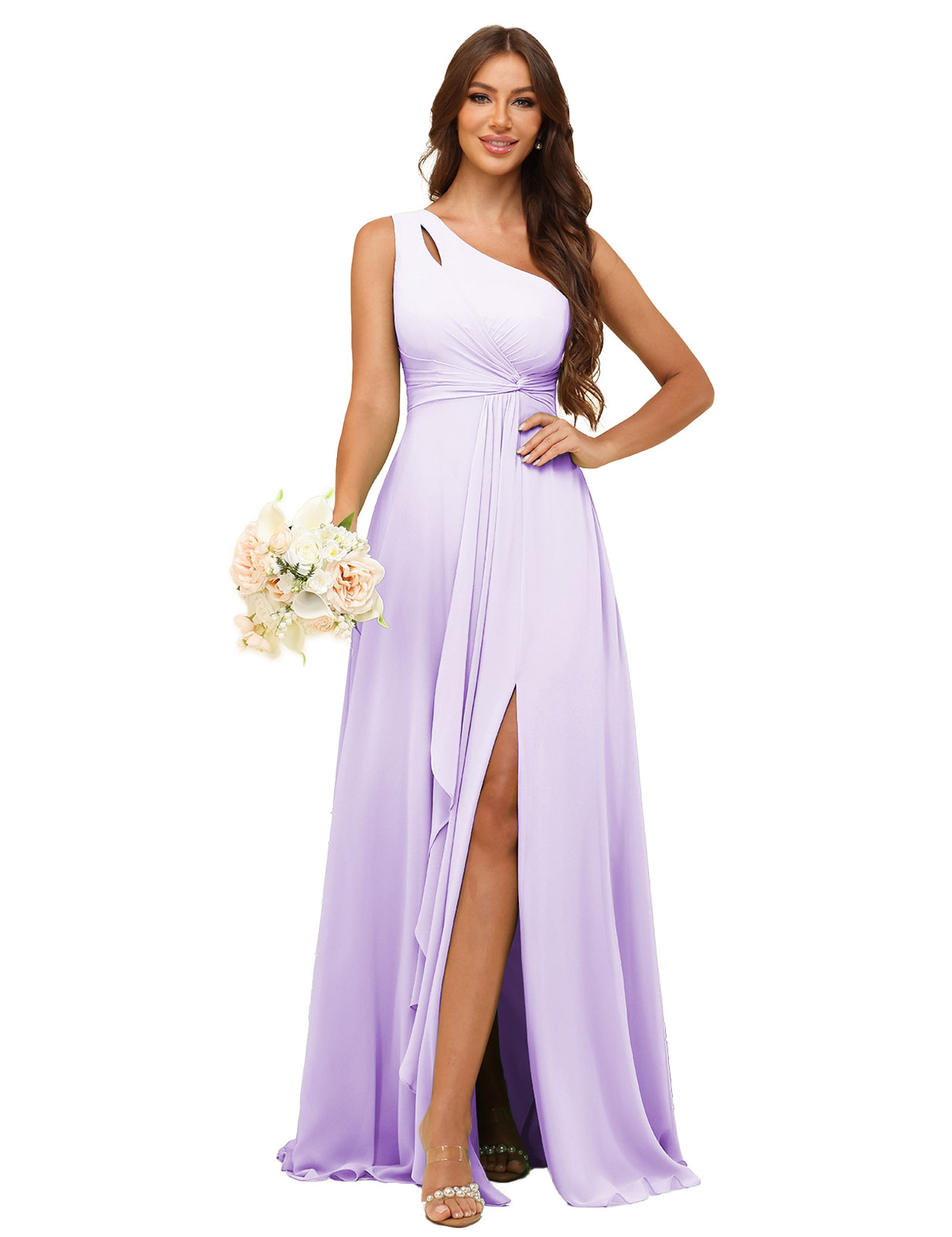 A-line One Shoulder Chiffon Silt Bridesmaid Dress #BM2507131