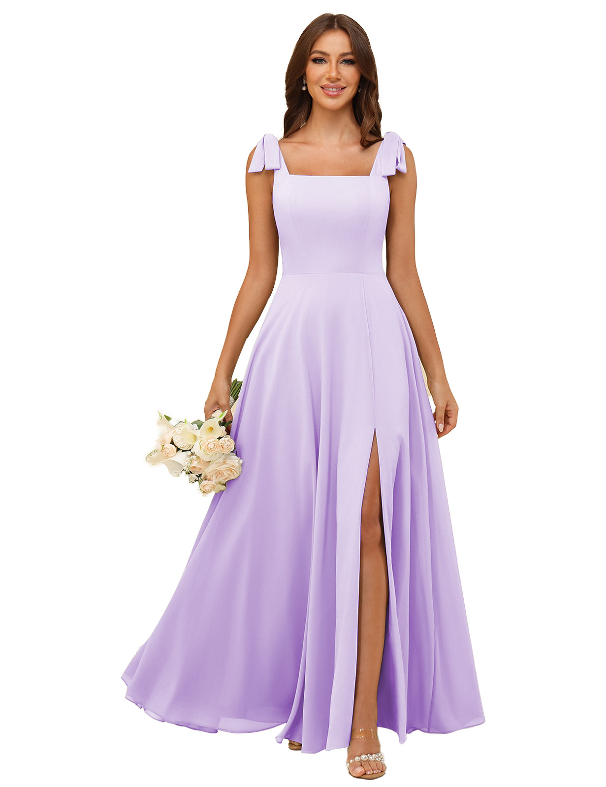 A-line Square Straps Chiffon Silt Bridesmaid Dress #BM2507222