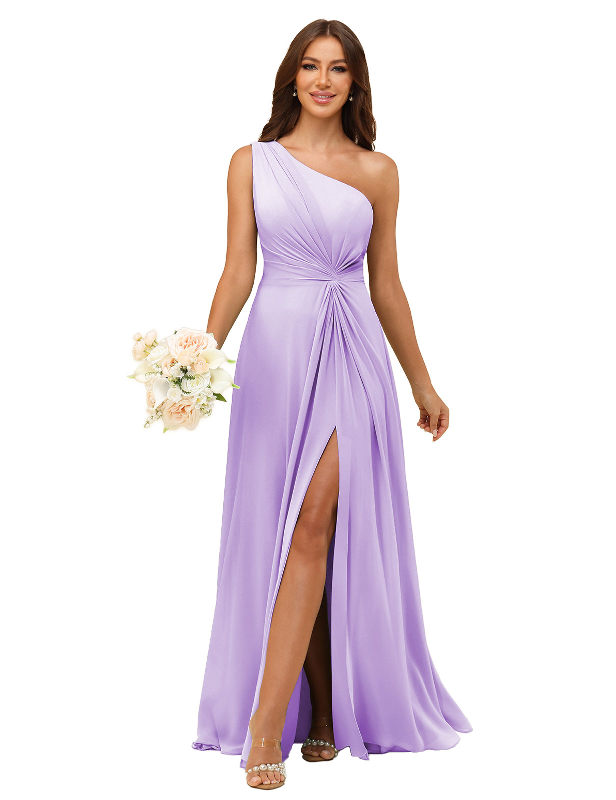 A-line One Shoulder Chiffon Silt Bridesmaid Dress #BM2508033