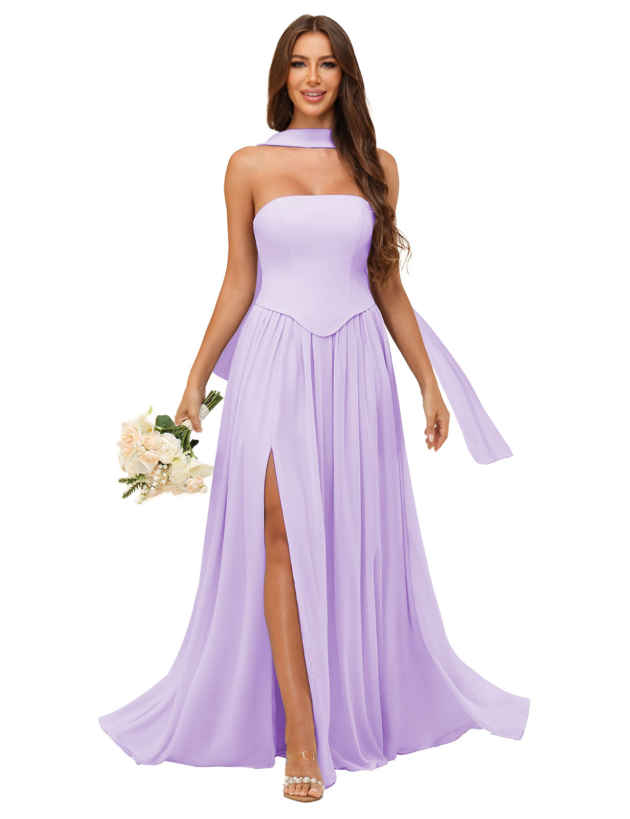 A-line Strapless Chiffon Silt Bridesmaid Dress #BM2507038