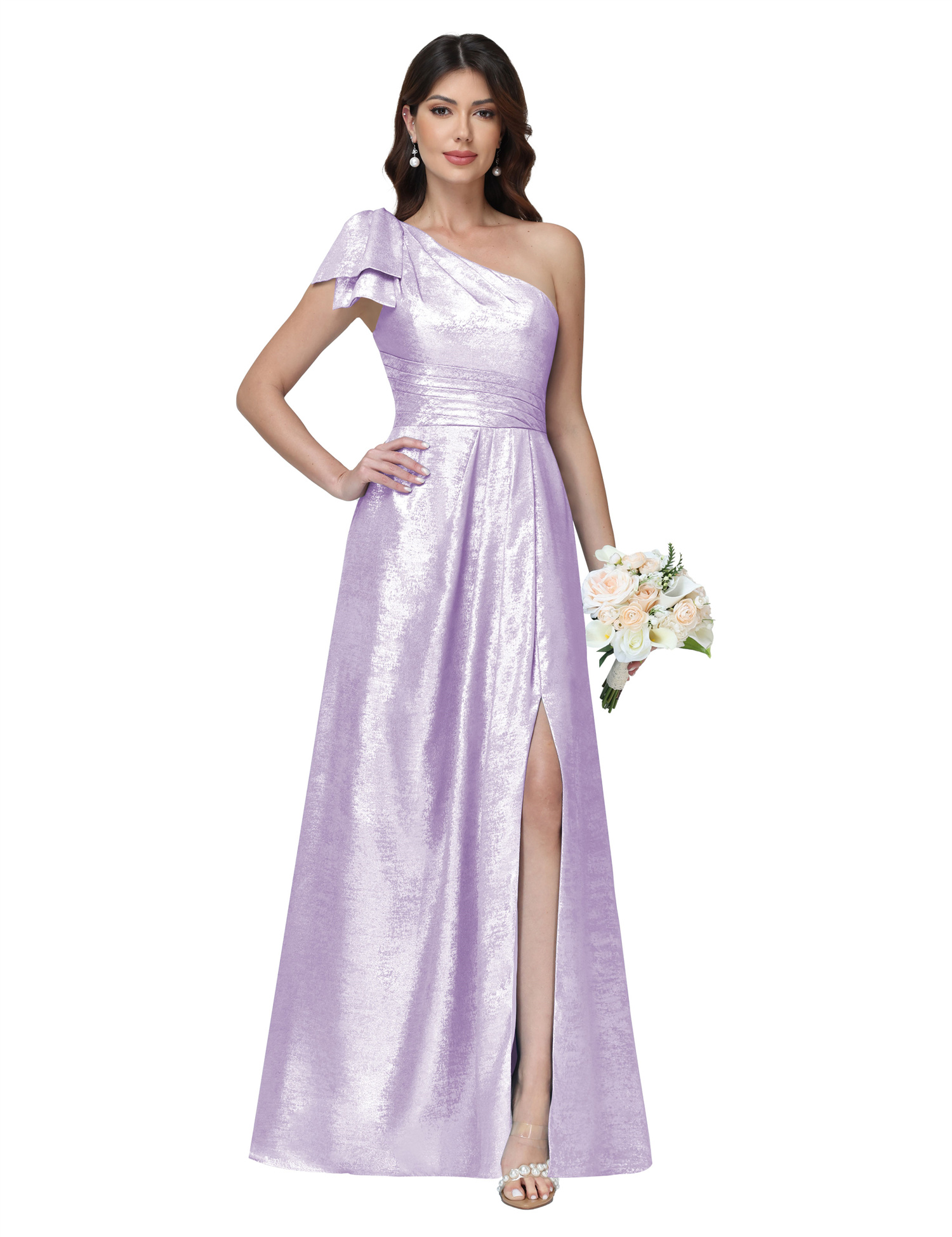 A-line One Shoulder Lace Up Sleeveless Silt Bridesmaid Dress #BM2512052