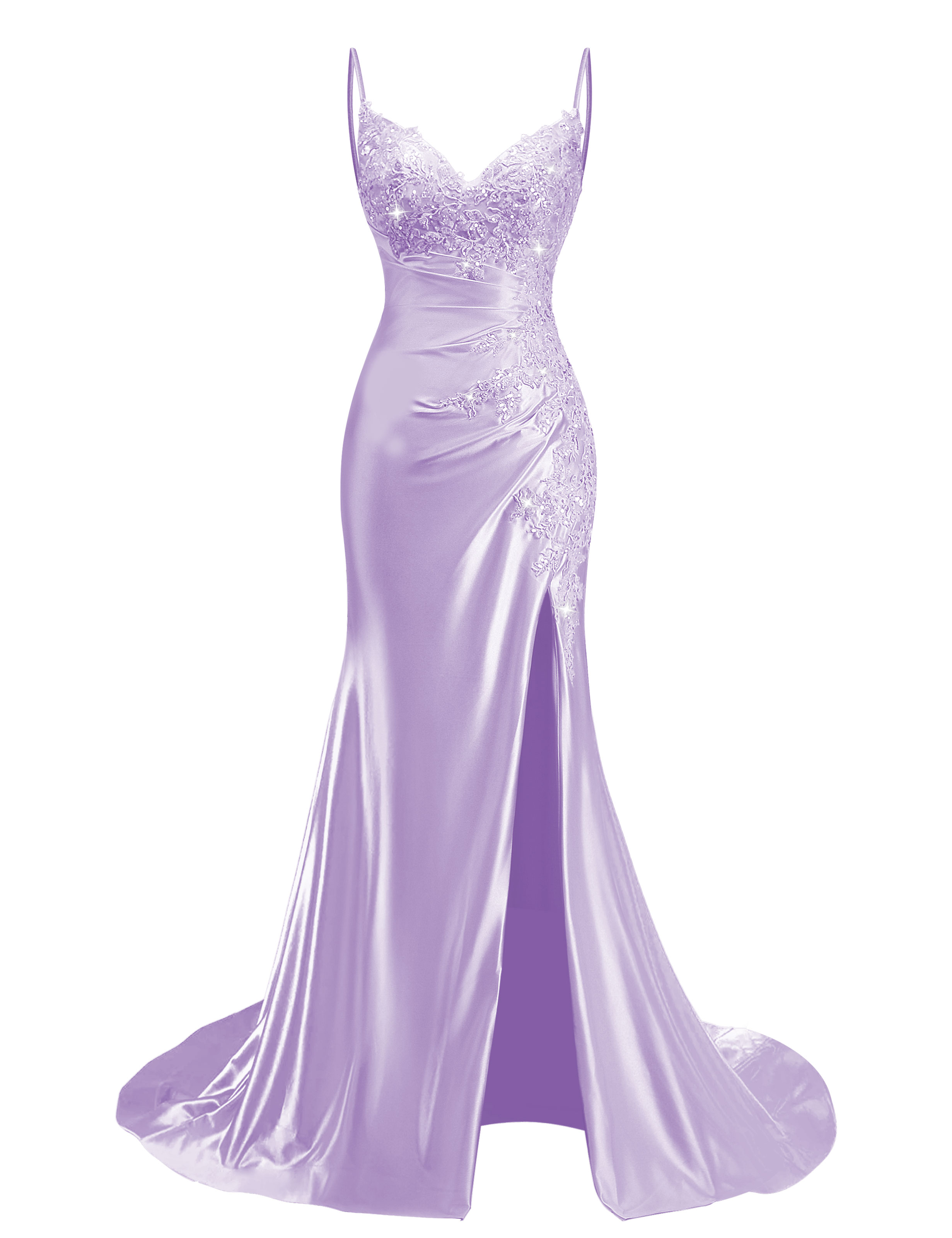 Mermaid V-neck Spaghetti Straps Beaded Lace Appliques Prom Dress #PR2510012