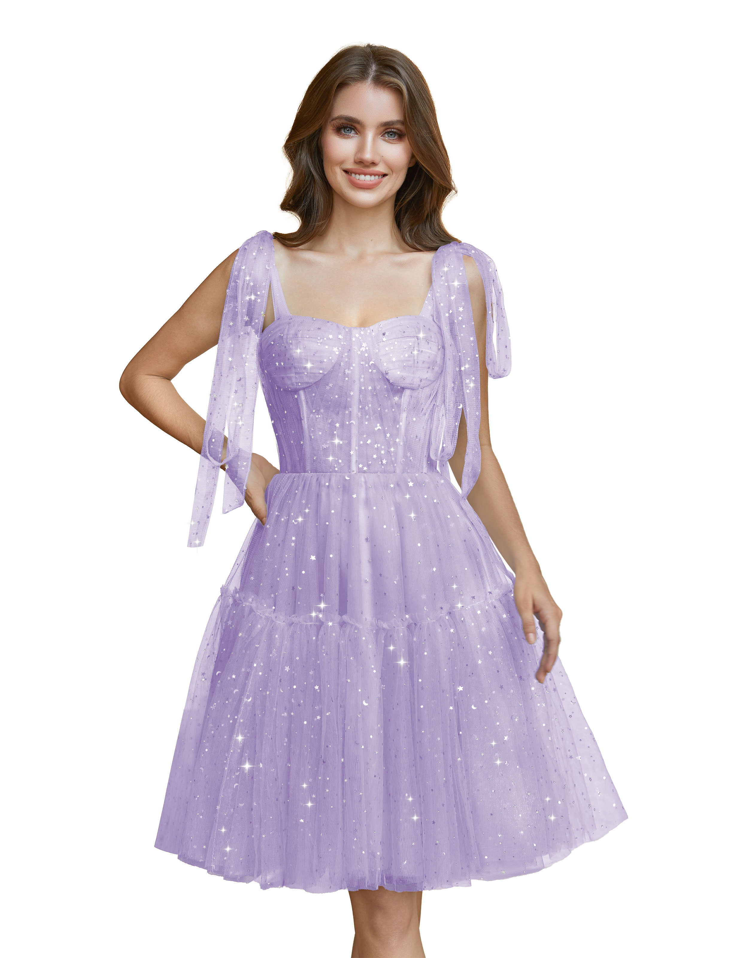 Sparkly Tulle Spaghetti Straps Cocktail Party Gown Sequin Homecoming Dress #HC2401765