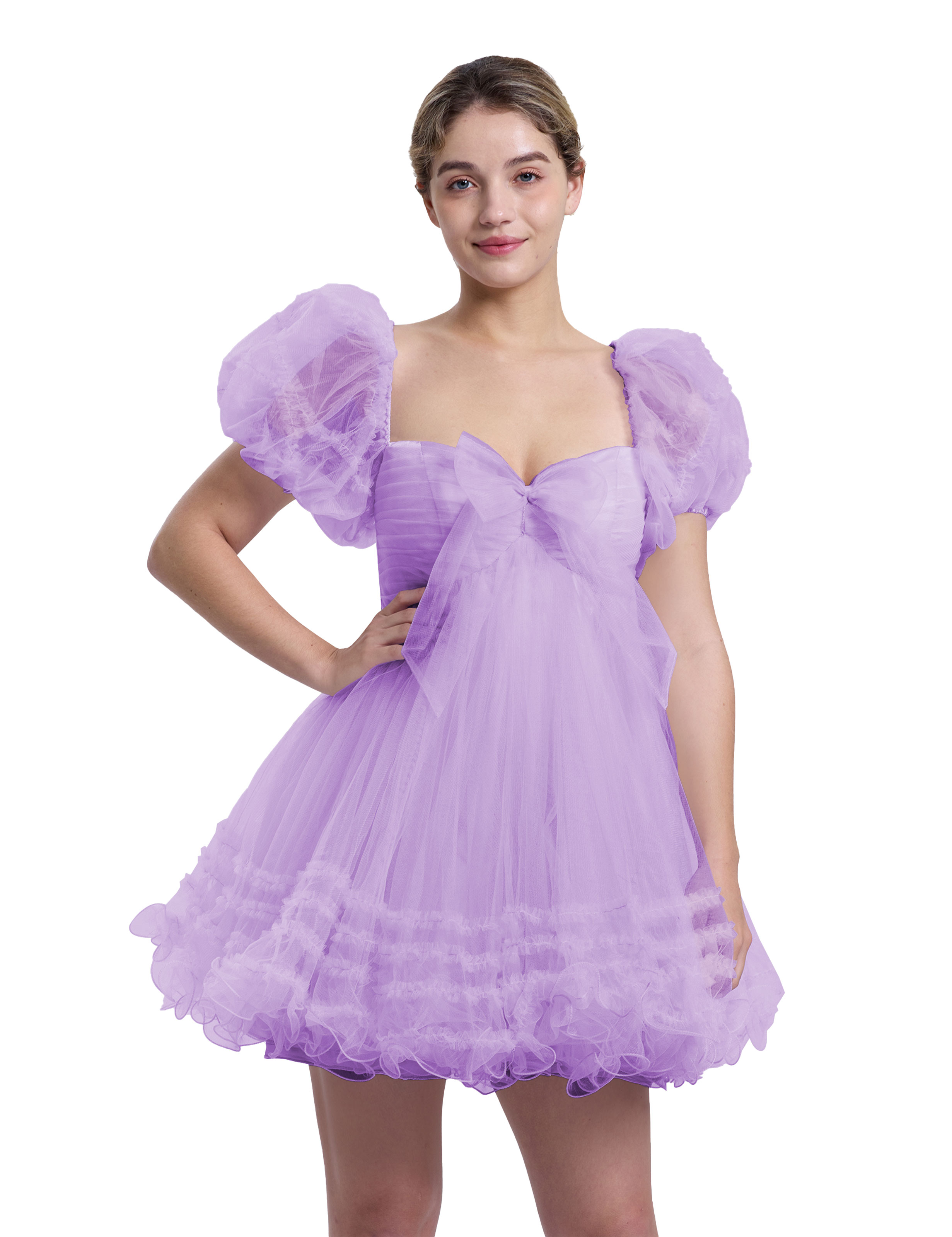 A-line Sweetheart Ruffles Tulle Puffy Sleeves Homecoming Dress #HC2401063