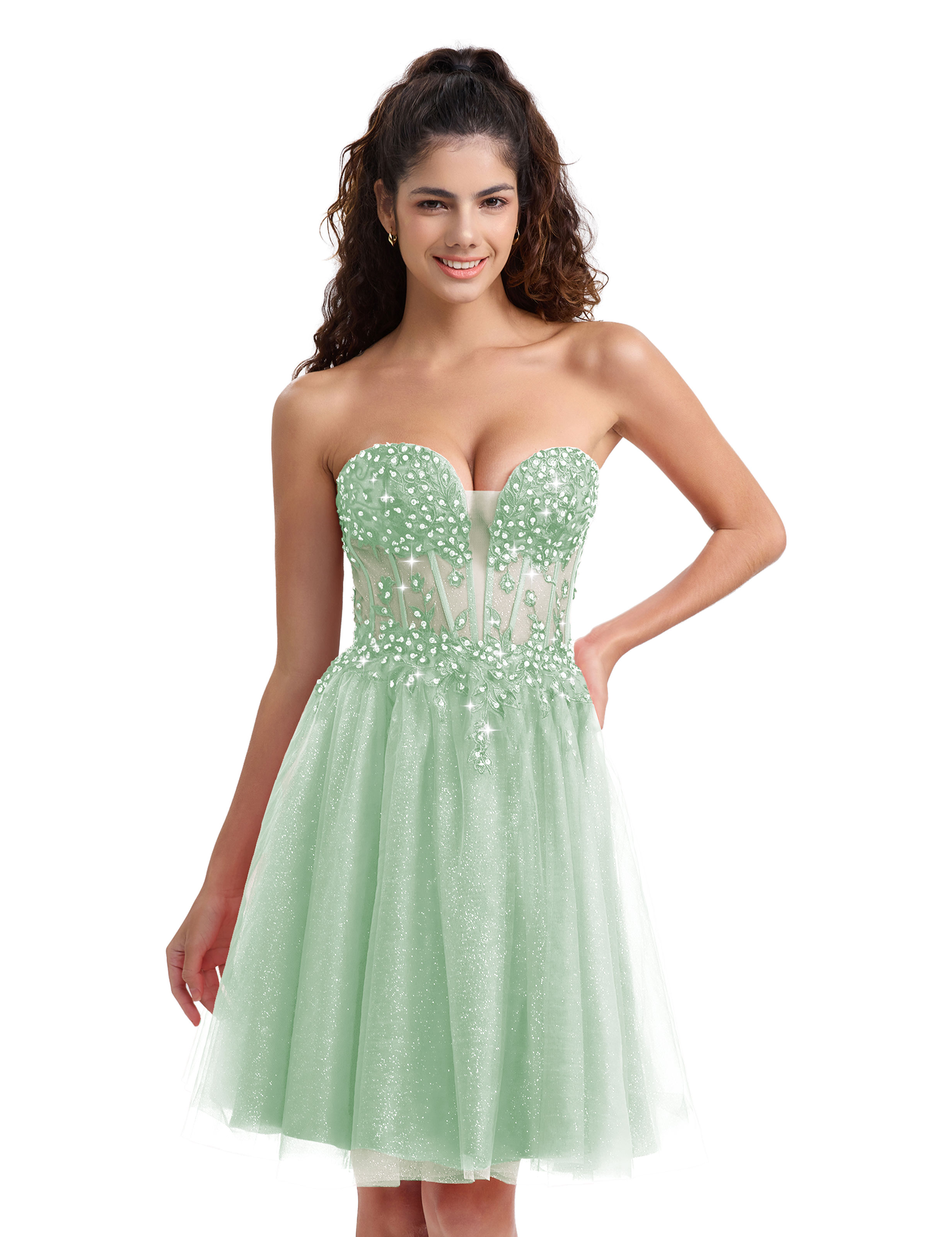 A-line Sweetheart Tulle Lace Appliques Homecoming Dress #HC2604033