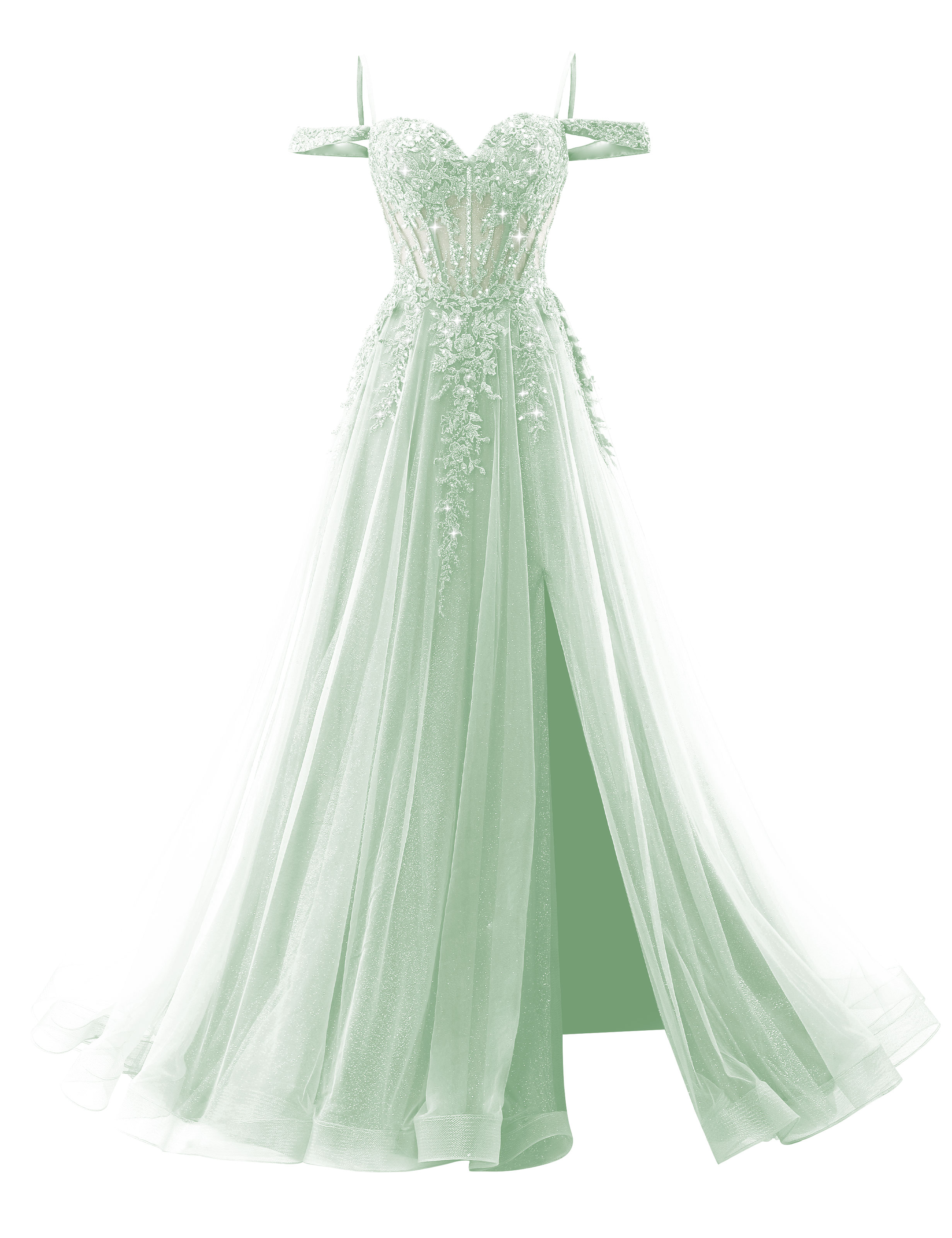 A-line Sweetheart Off Shoulder Corset Lace Appliques Sparkly Tulle Prom Dress #PR2511040