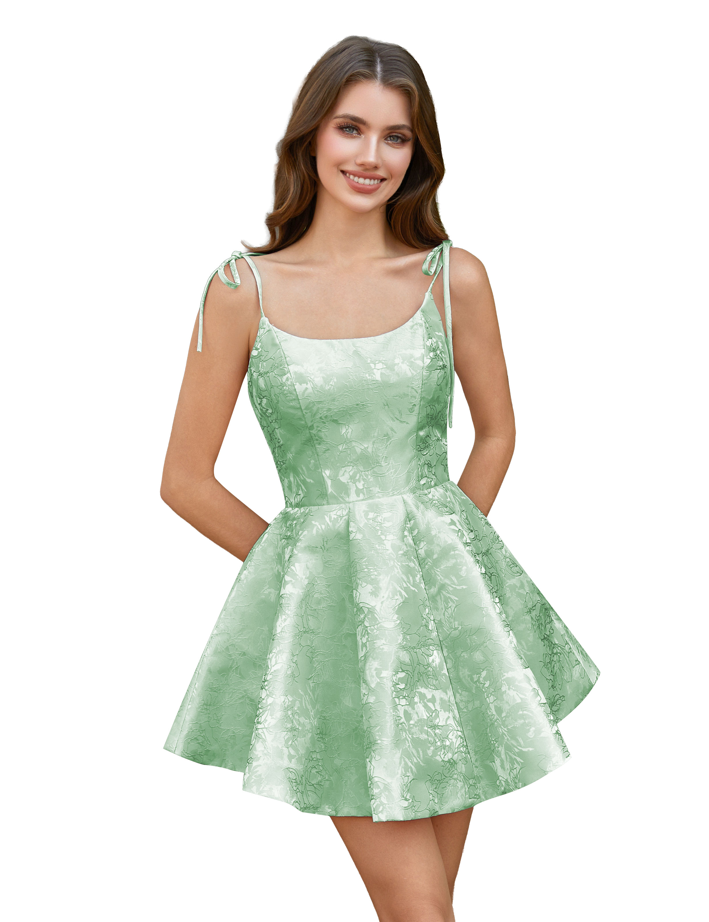  A-Line Spaghetti Straps Satin Homecoming Dress with Pockets #HC2402238