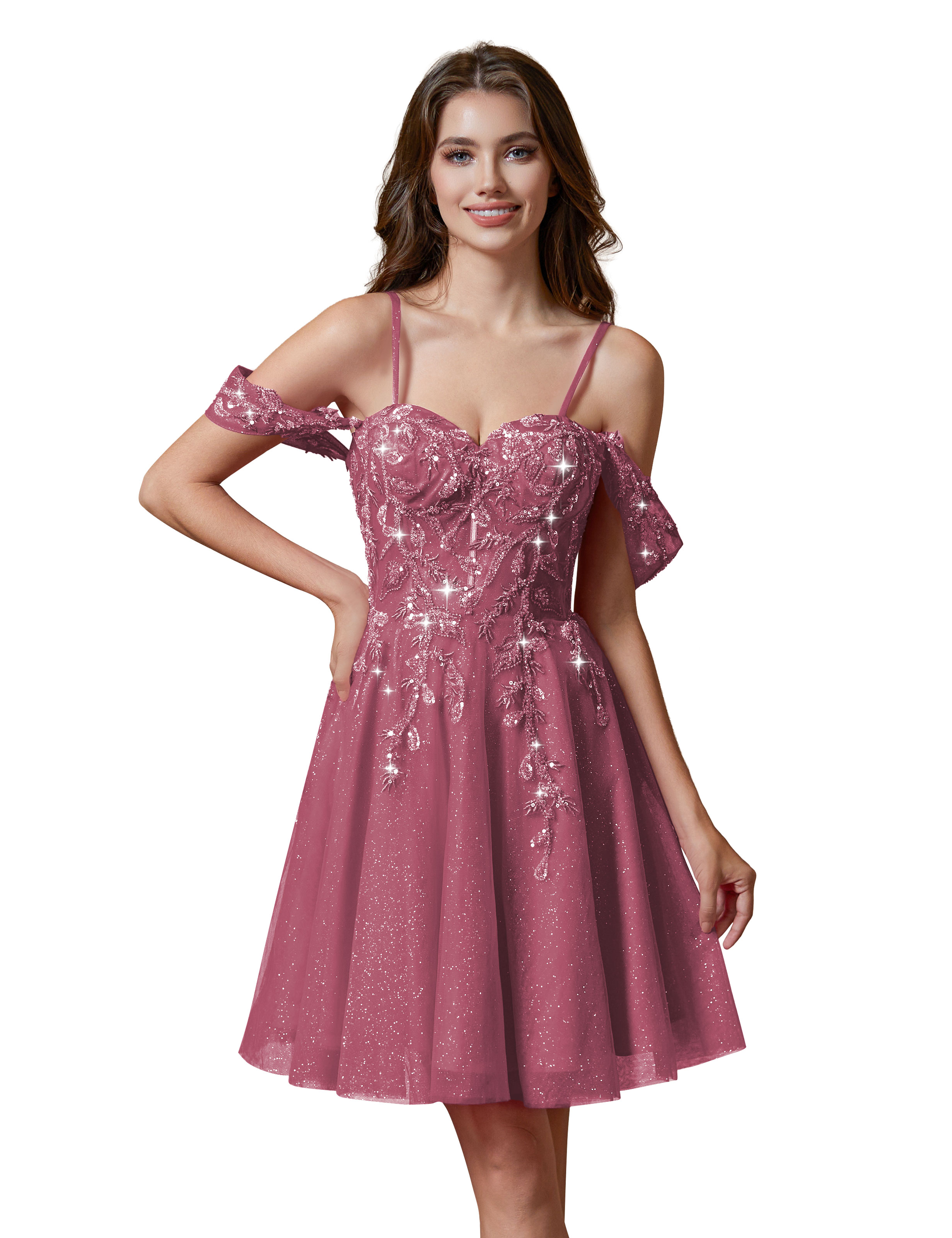 A-line Spaghetti Straps Lace Applique Cocktail Party Homecoming Dress #HC2401237