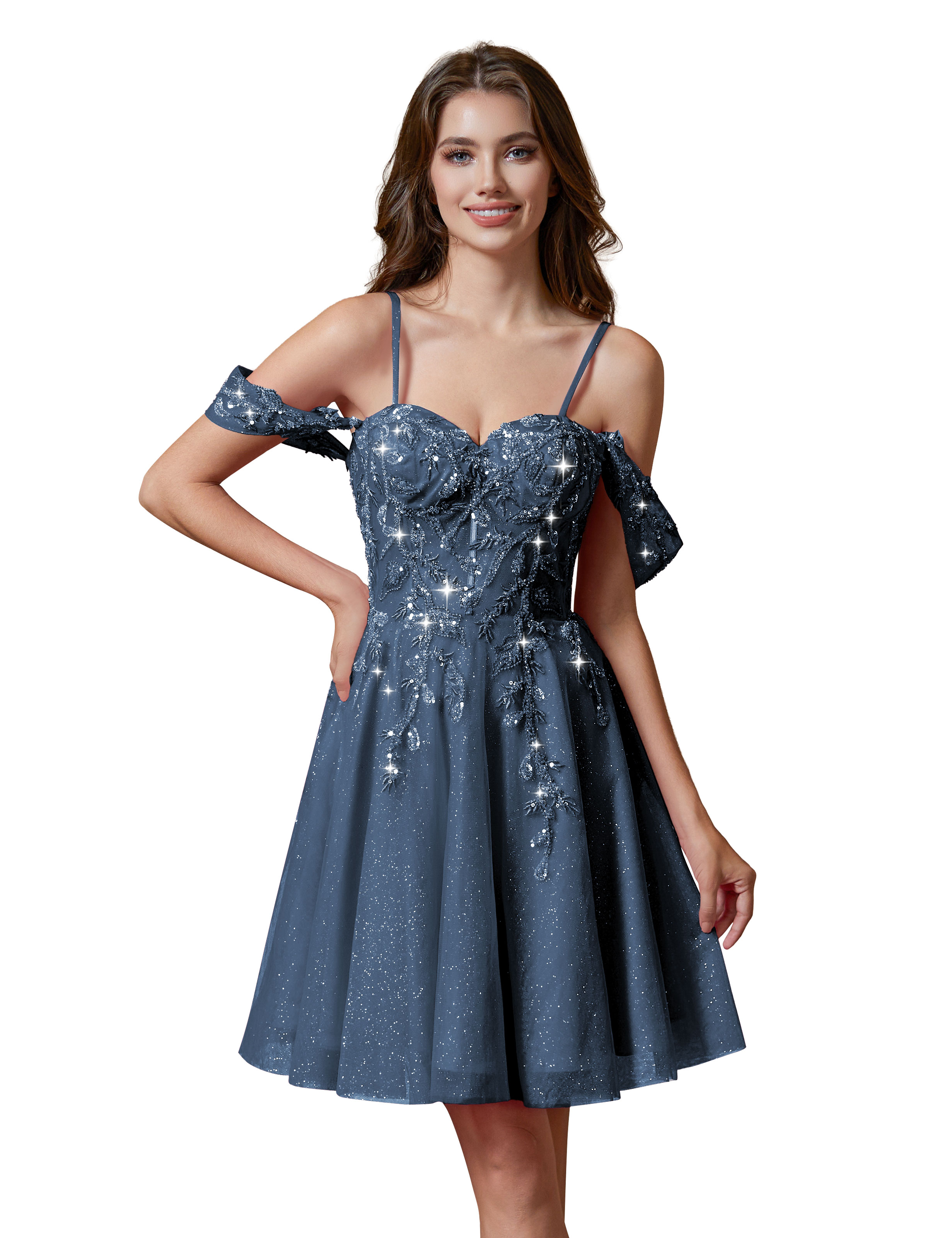 A-line Spaghetti Straps Lace Applique Cocktail Party Homecoming Dress #HC2401237