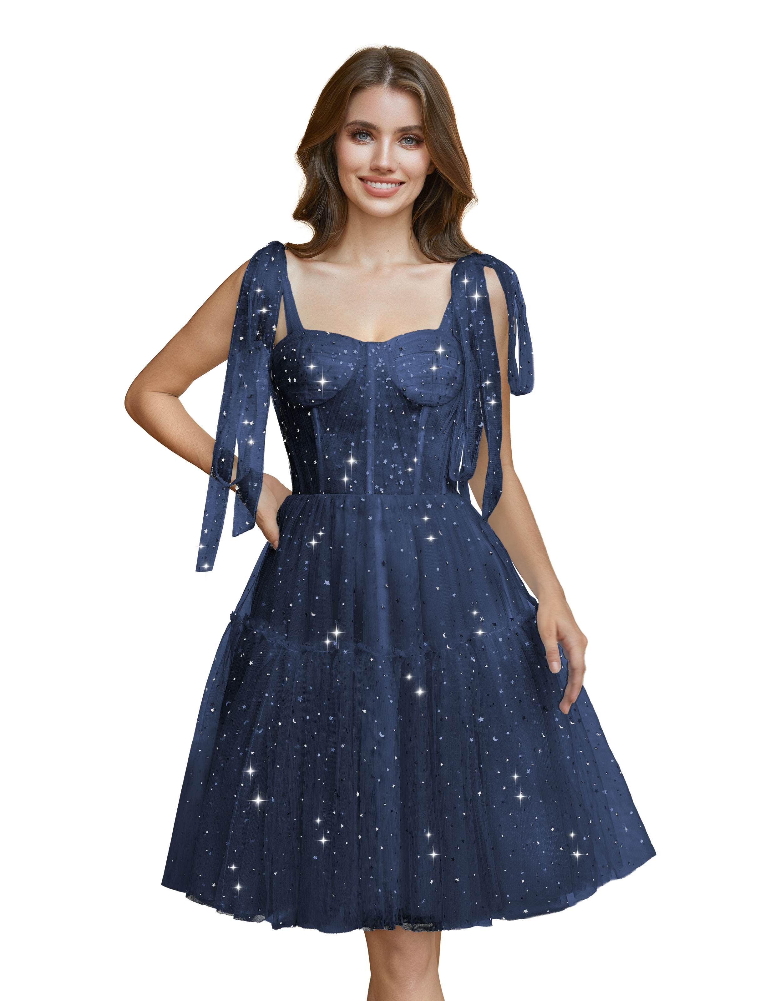Sparkly Tulle Spaghetti Straps Cocktail Party Gown Sequin Homecoming Dress #HC2401765