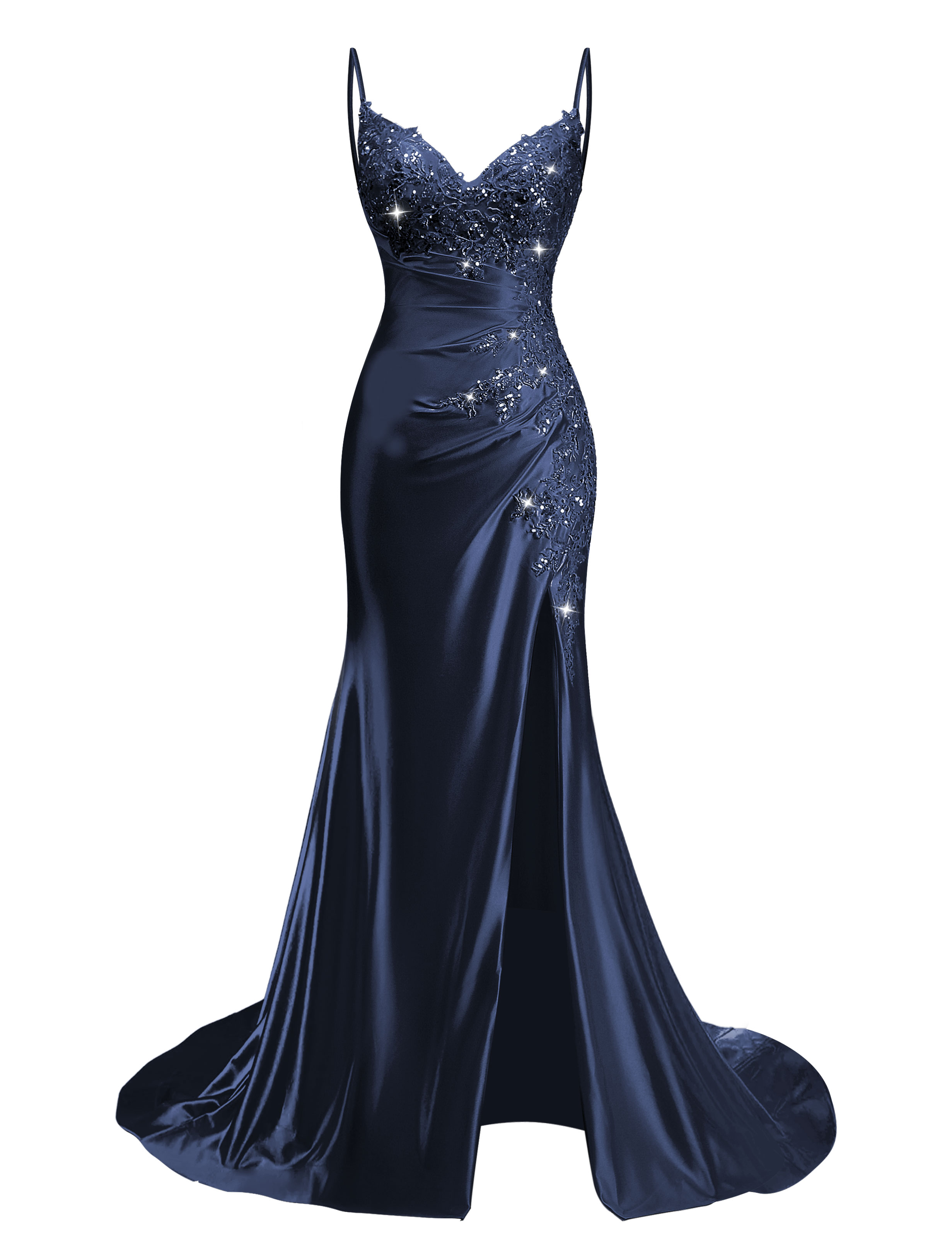 Mermaid V-neck Spaghetti Straps Beaded Lace Appliques Prom Dress #PR2510012