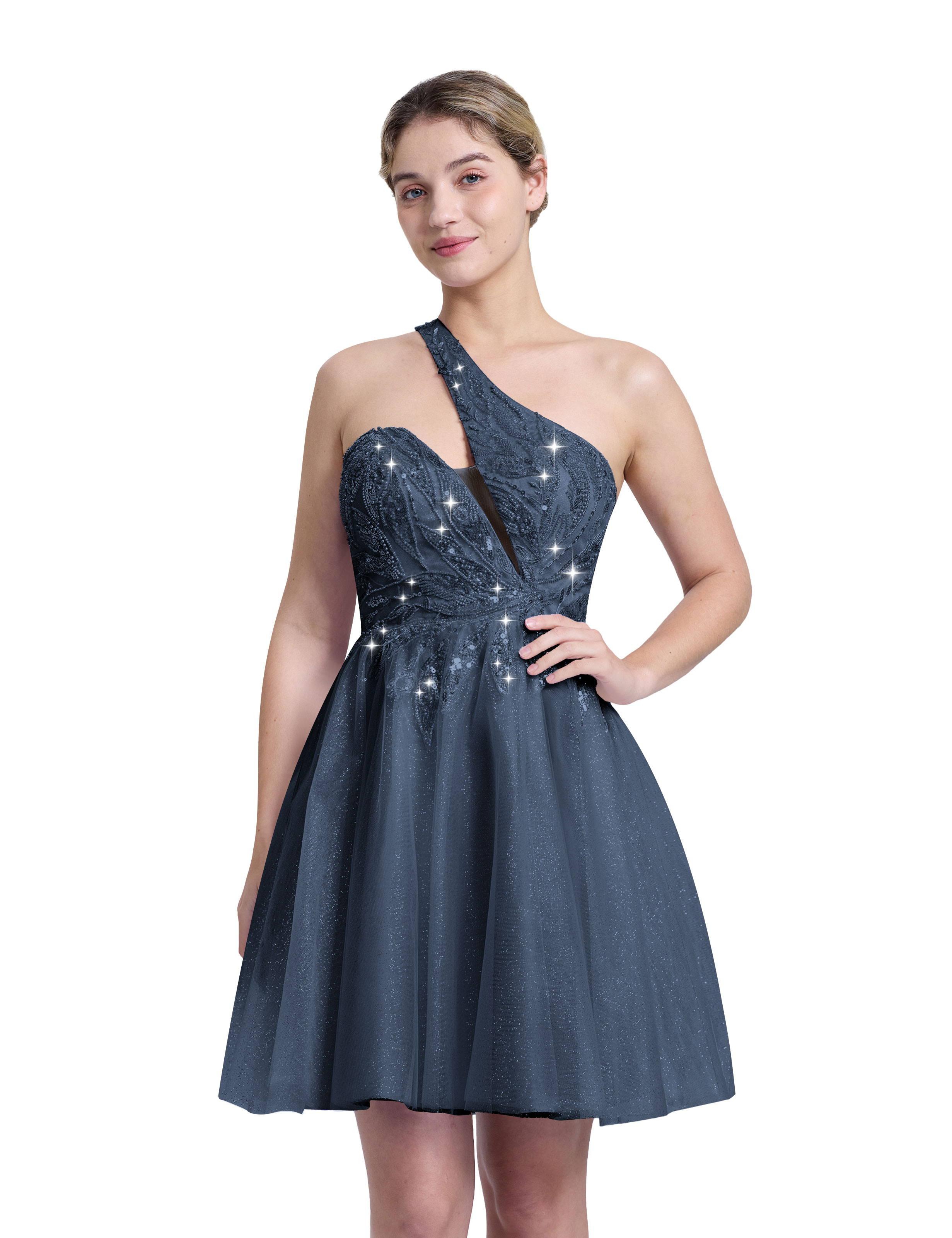 A-line One Shoulder Sequin Lace Beaded Cocktail Party Homecoming Dress #HC2604029