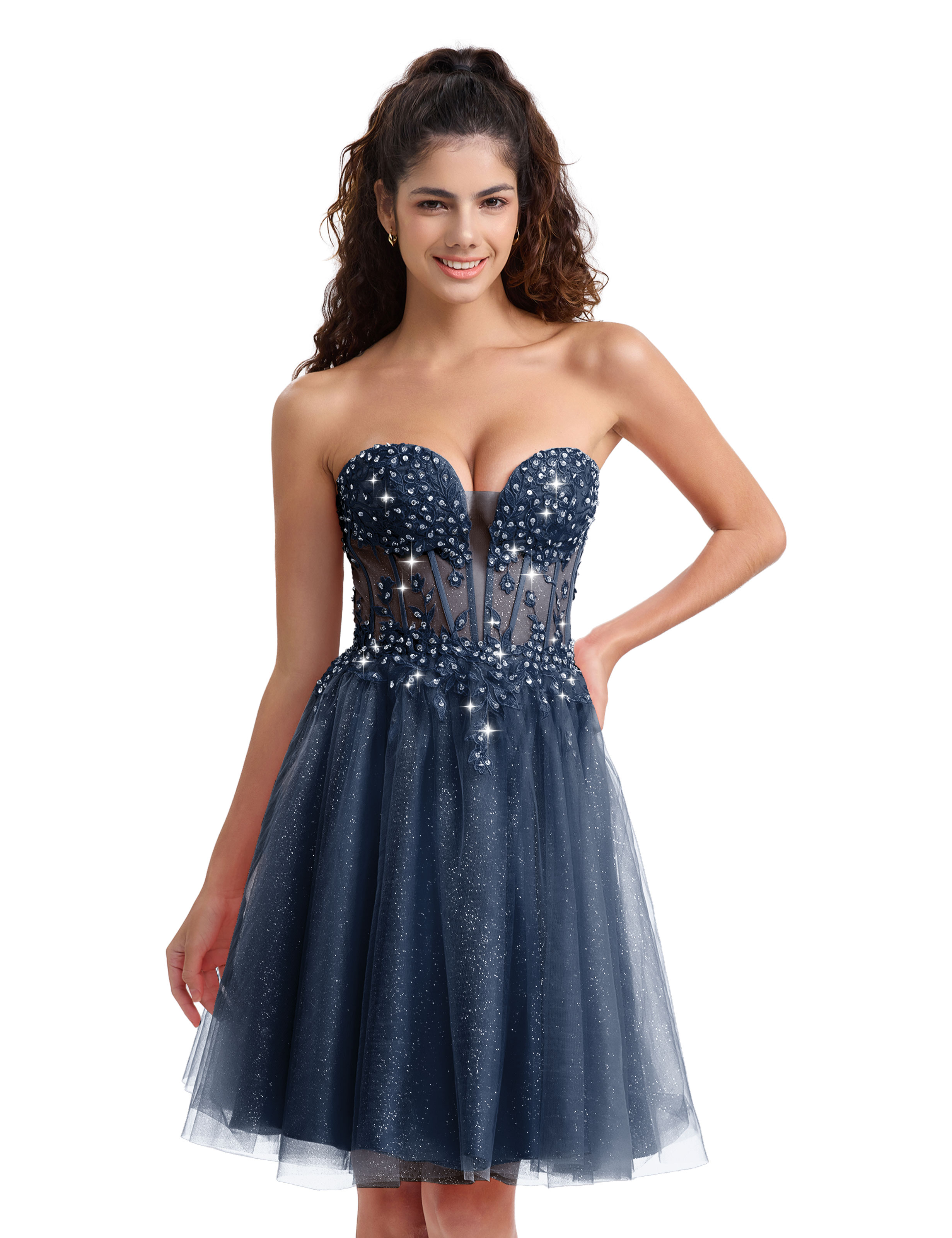 A-line Sweetheart Tulle Lace Appliques Homecoming Dress #HC2604033