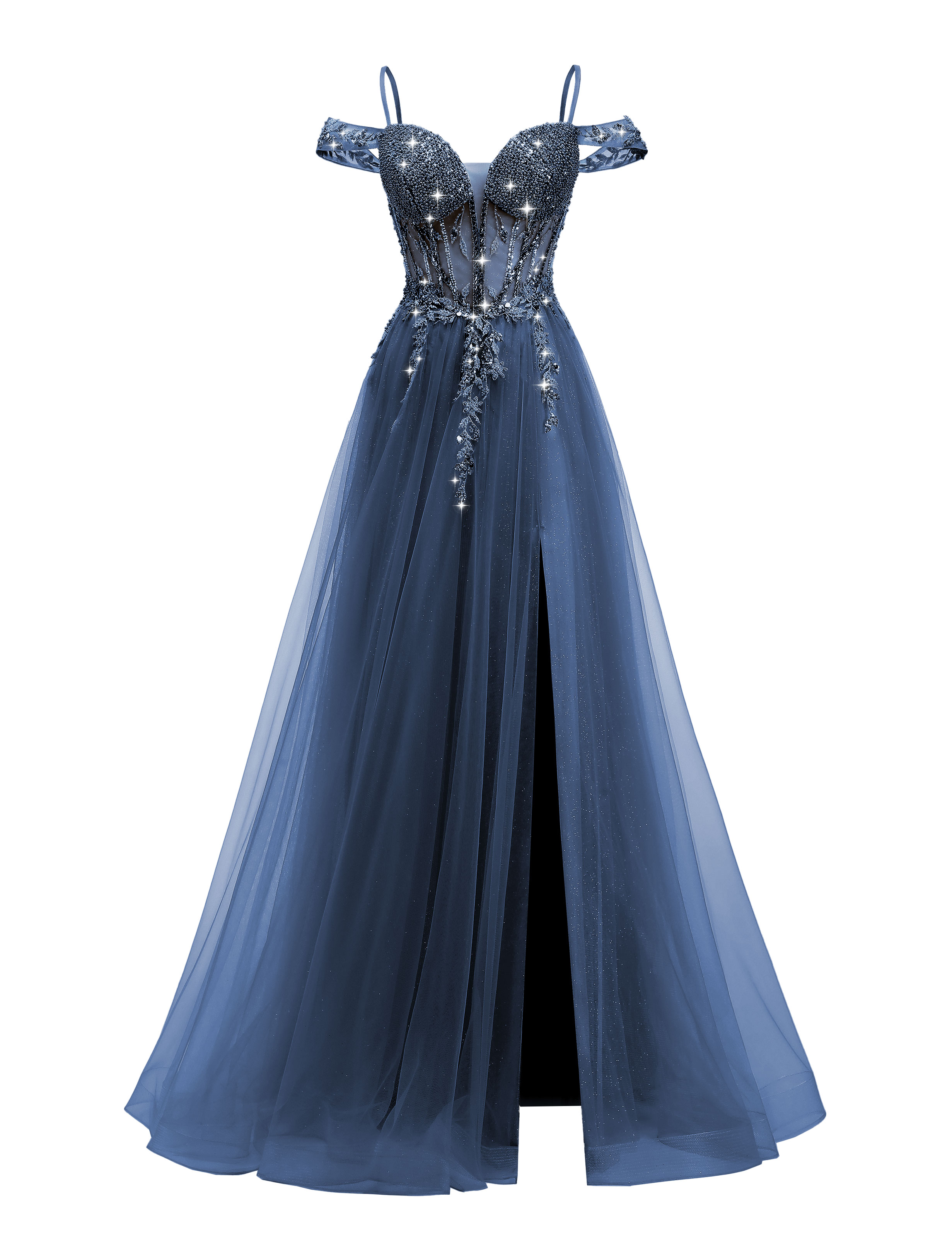 A-line Sweetheart Beaded Sparkly Tulle Lace Appliques Prom Dress #PR2510005