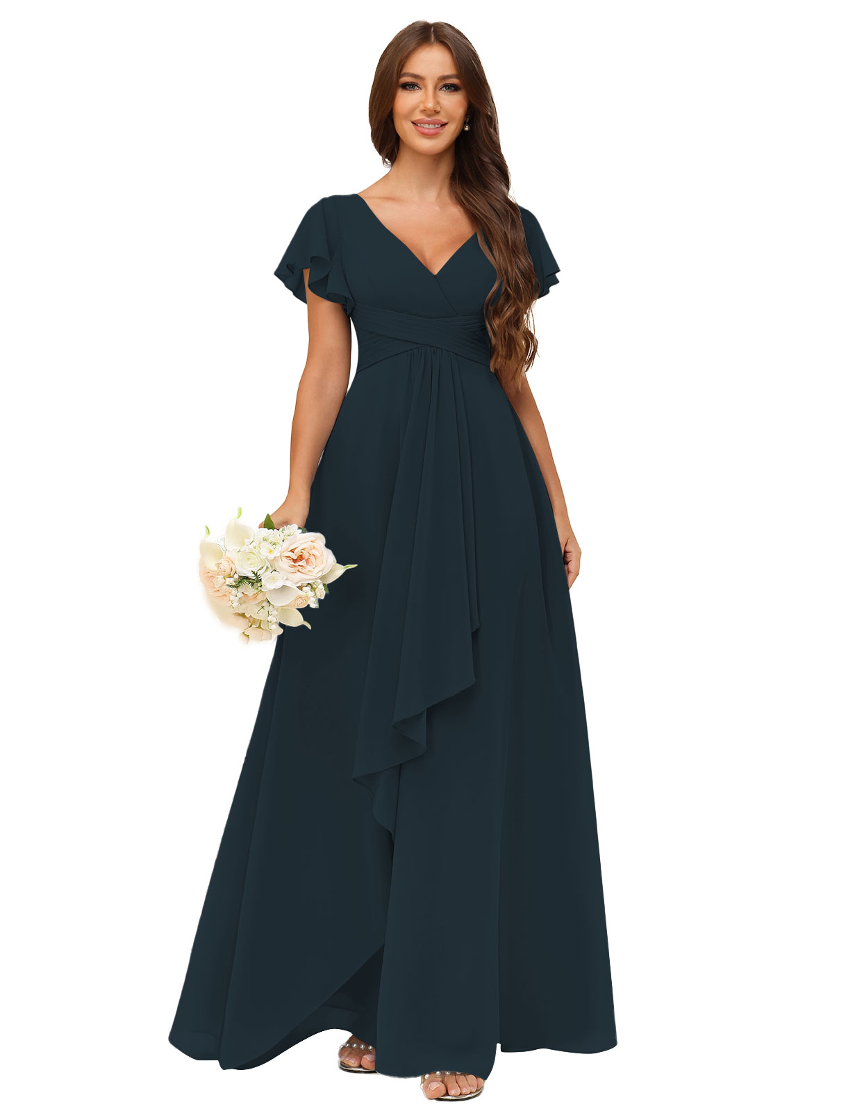 A-line V-neck Chiffon Silt Bridesmaid Dress #BM2507217