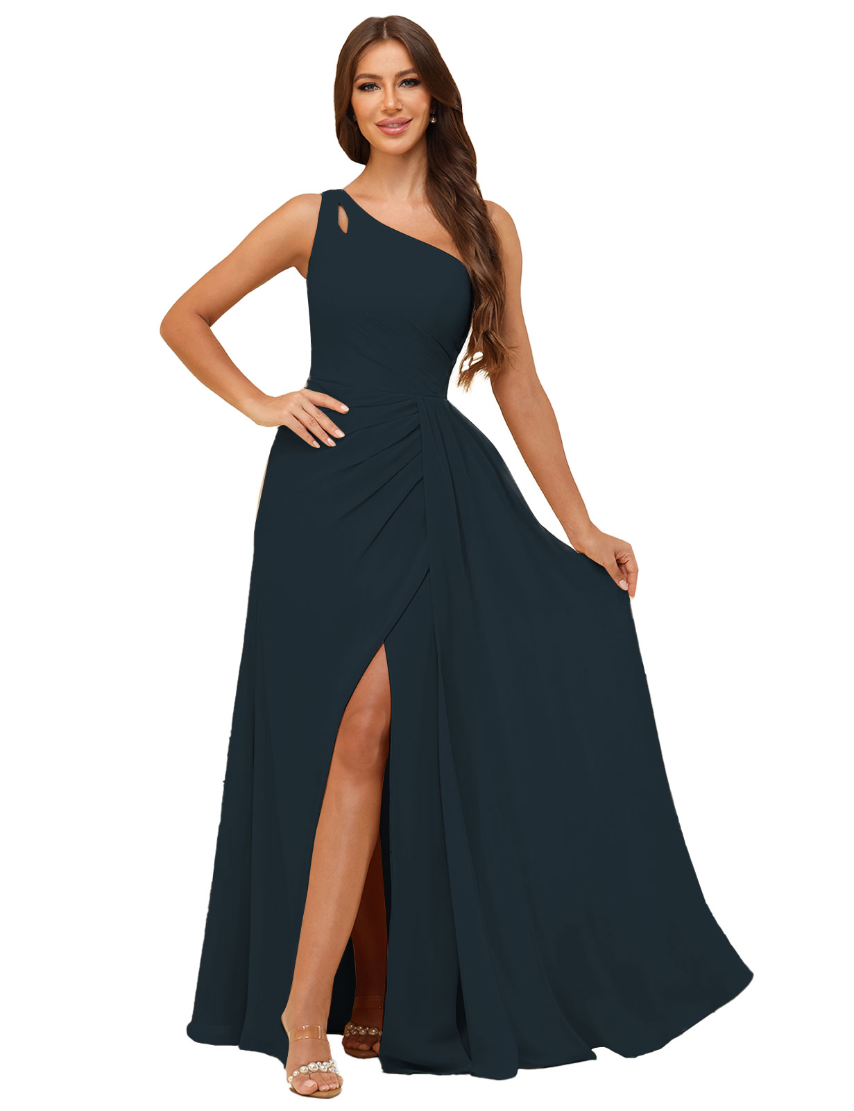 A-line One Shoulder  Silt Chiffon Bridesmaid Dress #BM2503006