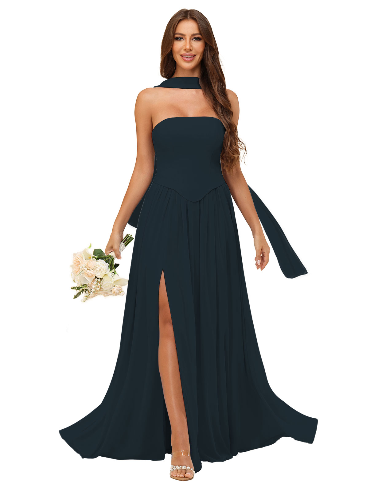 A-line Strapless Chiffon Silt Bridesmaid Dress #BM2507038