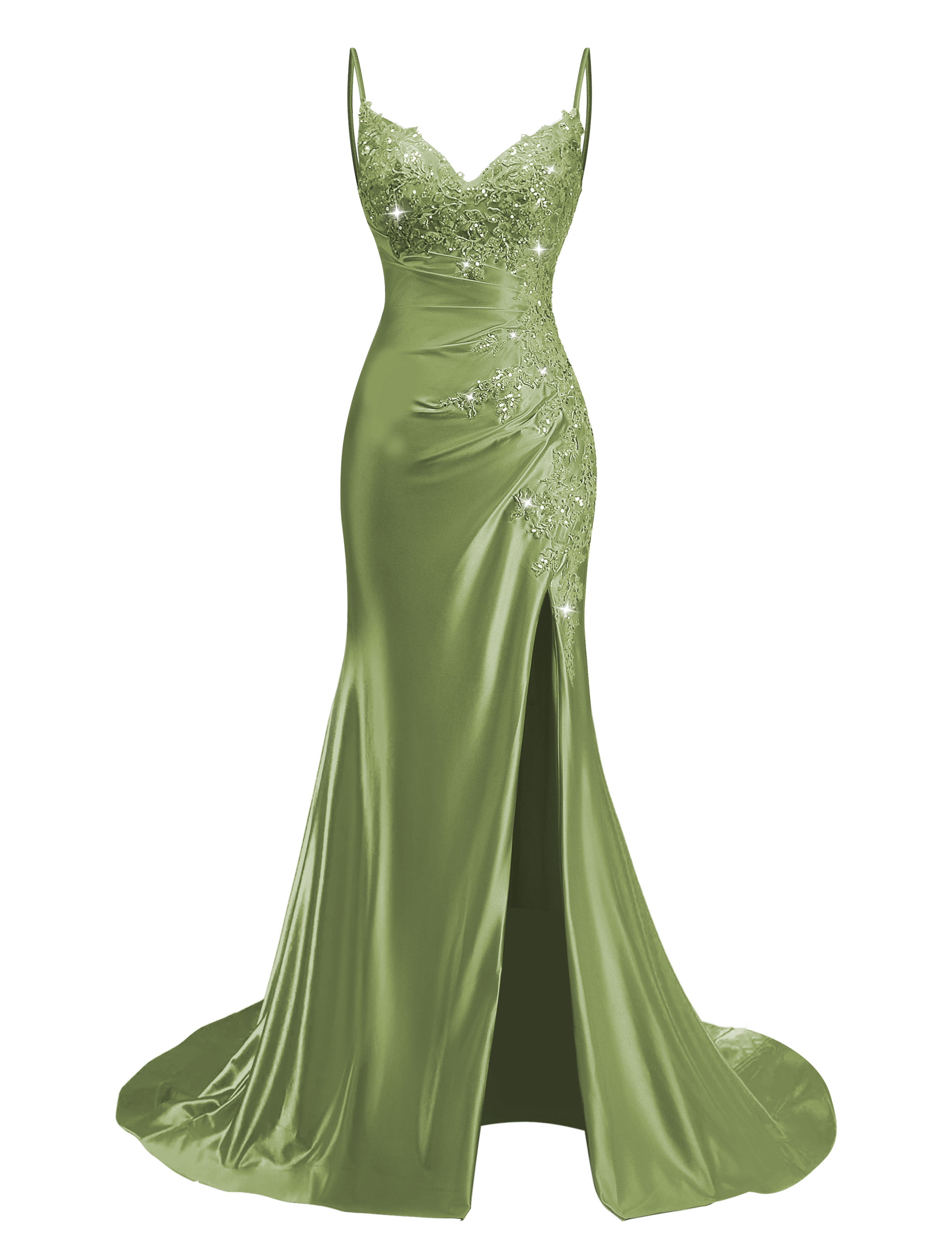 Mermaid V-neck Spaghetti Straps Beaded Lace Appliques Prom Dress #PR2510012