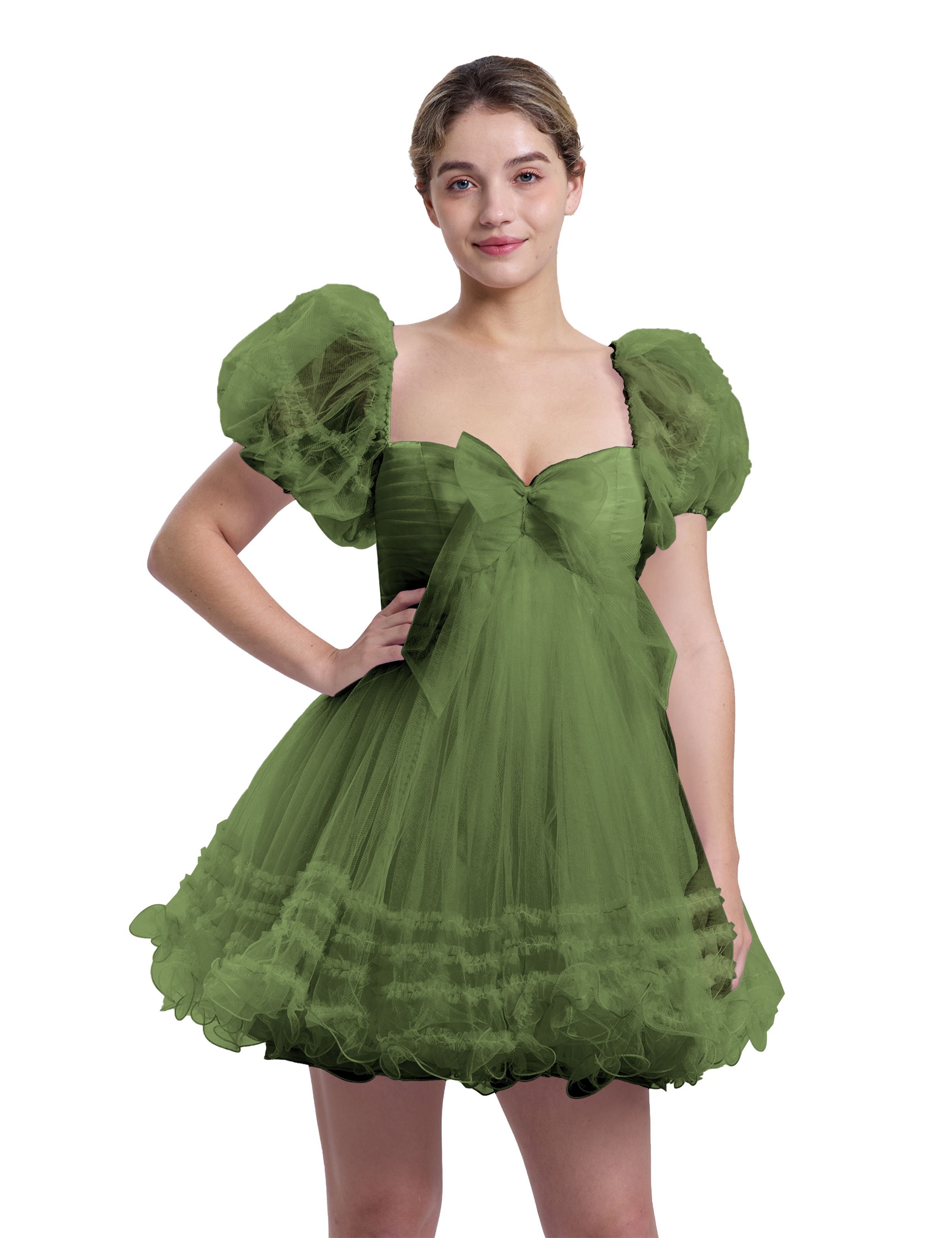 A-line Sweetheart Ruffles Tulle Puffy Sleeves Homecoming Dress #HC2401063