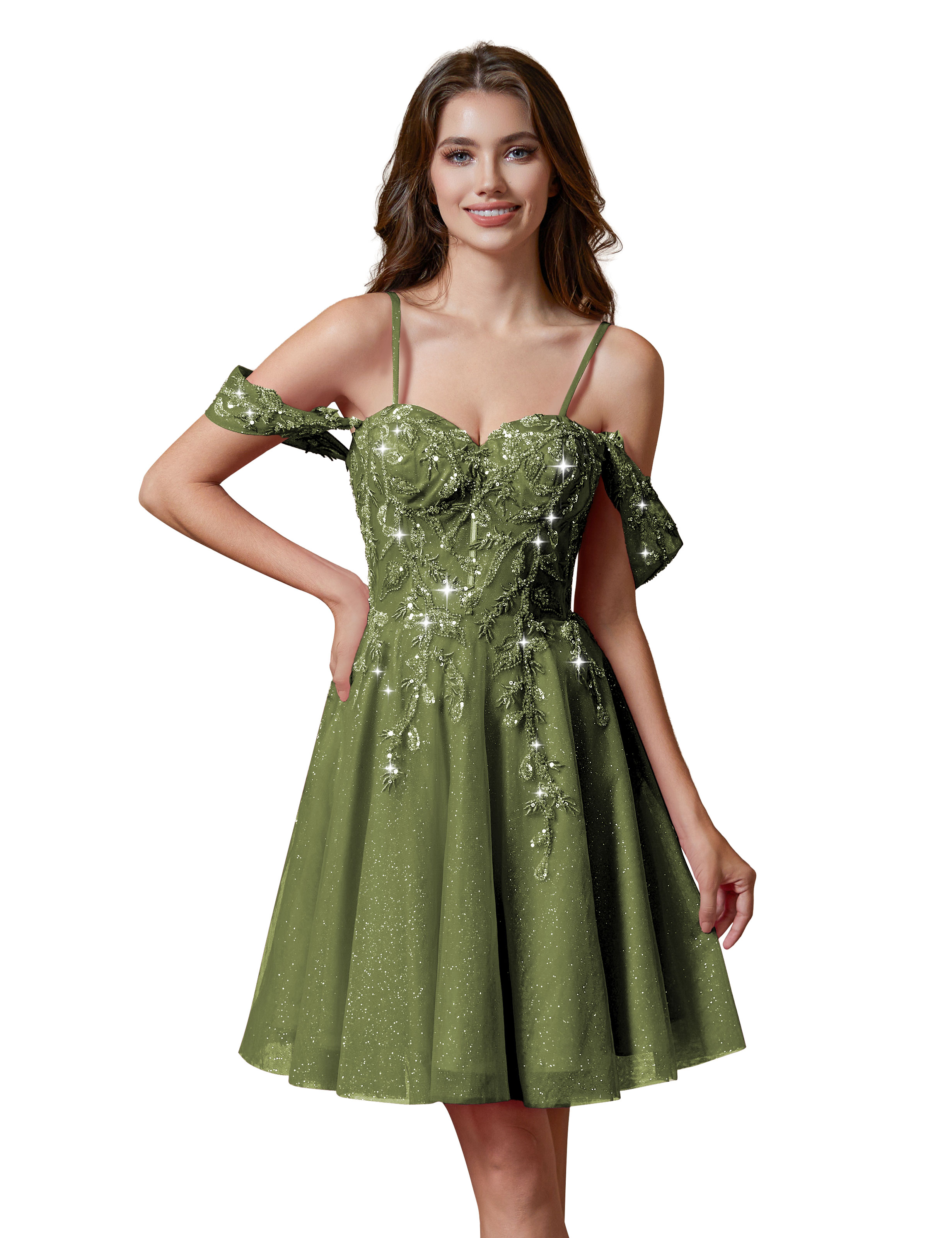 A-line Spaghetti Straps Lace Applique Cocktail Party Homecoming Dress #HC2401237