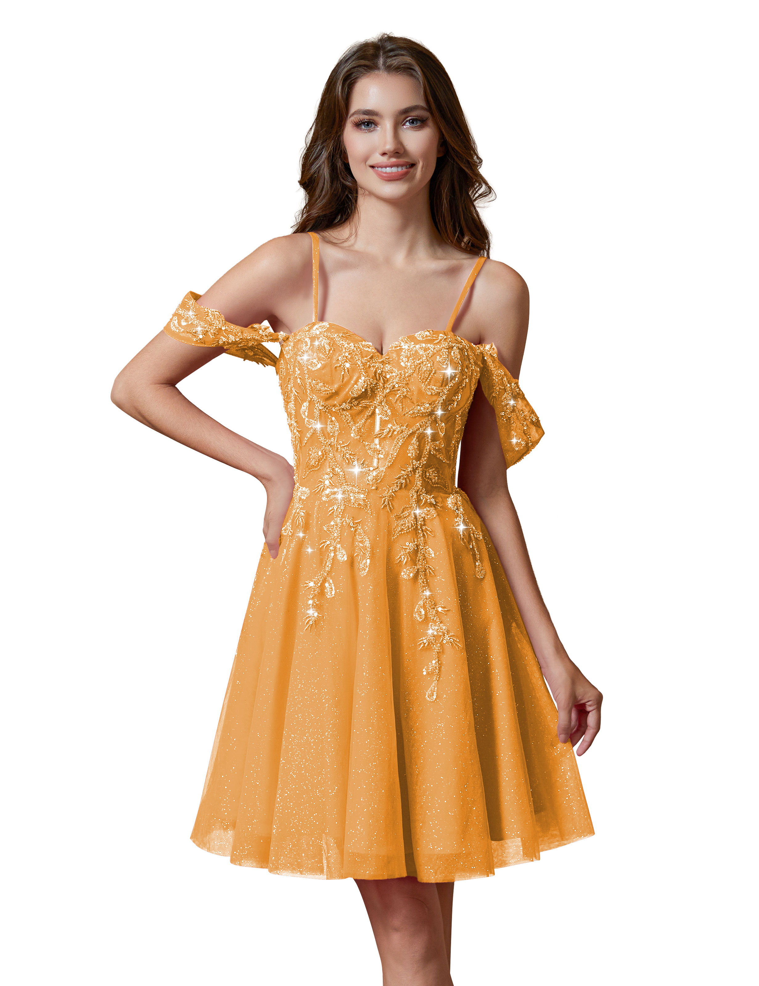 A-line Spaghetti Straps Lace Applique Cocktail Party Homecoming Dress #HC2401237