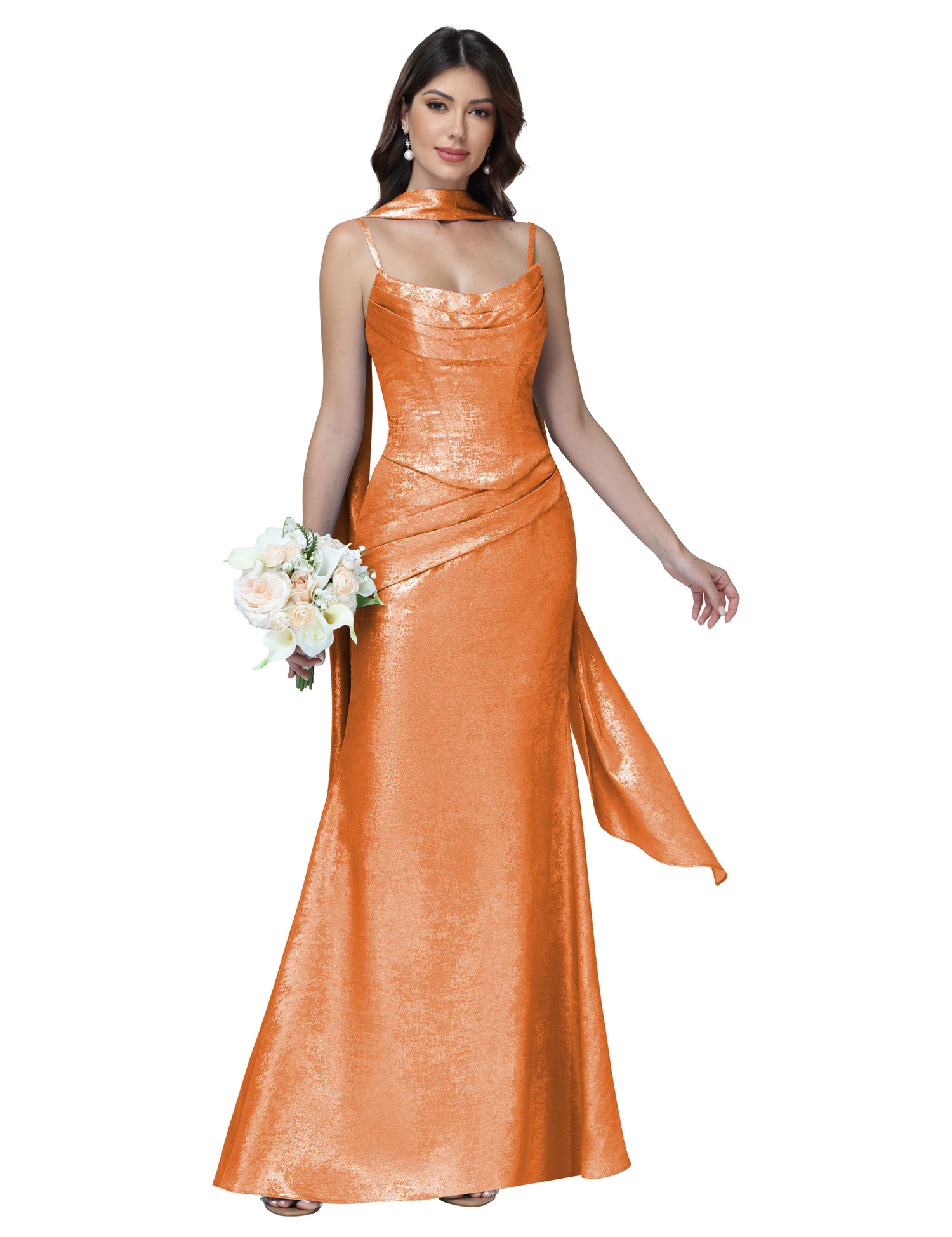 Mermaid Spaghttei Straps Prom Dress 2 Pieces Bridesmaid Dress with Scarf #BM2512054