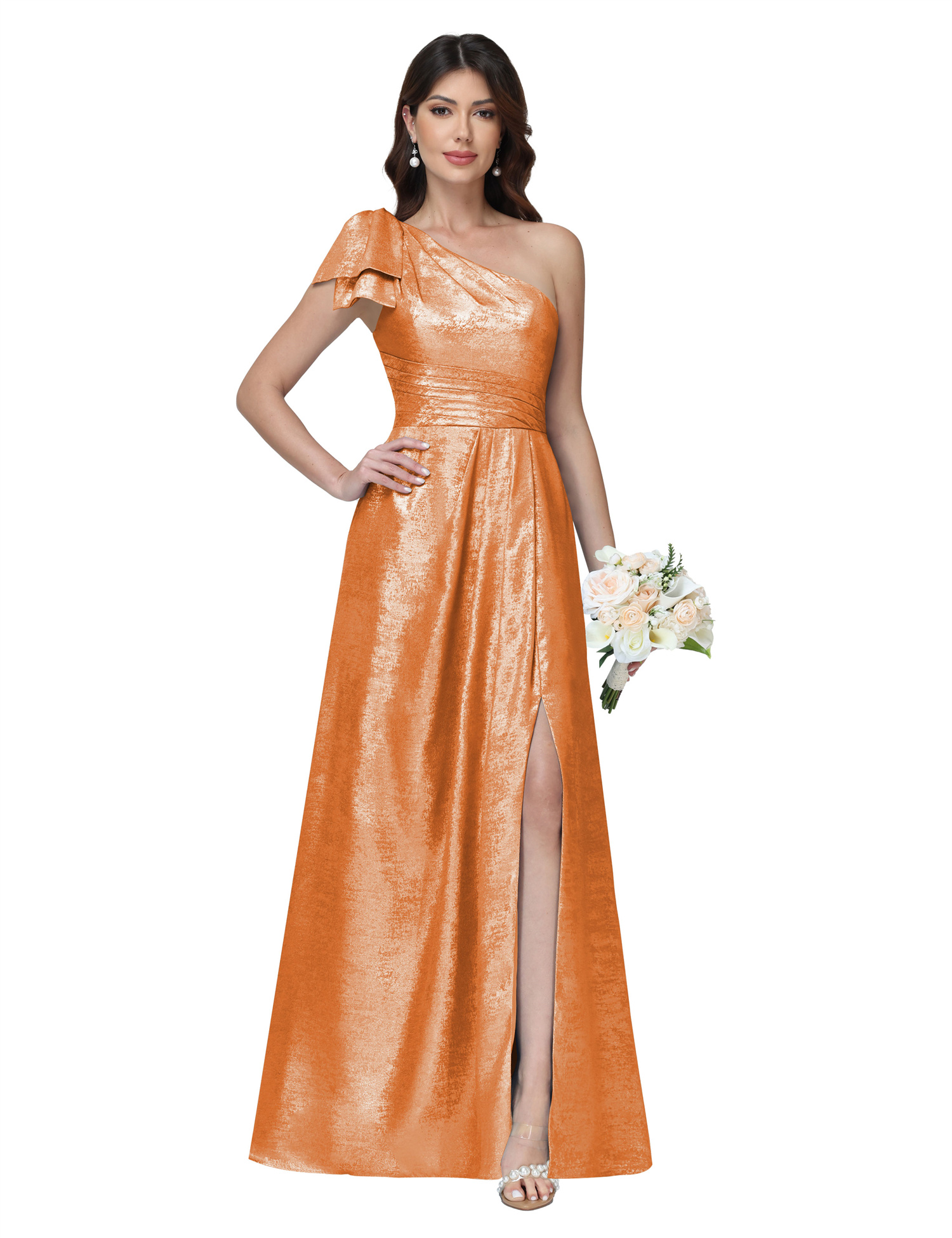 A-line One Shoulder Lace Up Sleeveless Silt Bridesmaid Dress #BM2512052