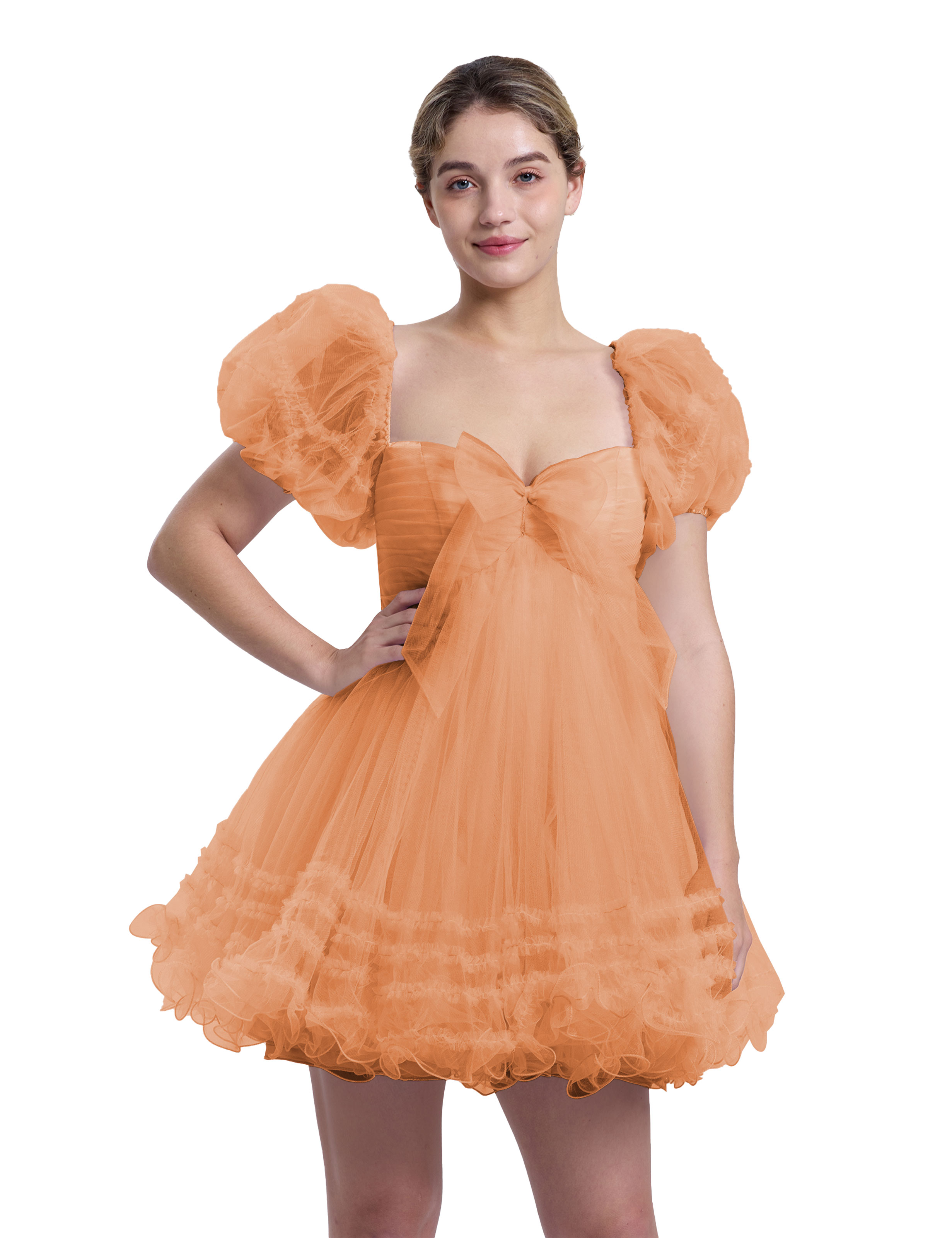 A-line Sweetheart Ruffles Tulle Puffy Sleeves Homecoming Dress #HC2401063