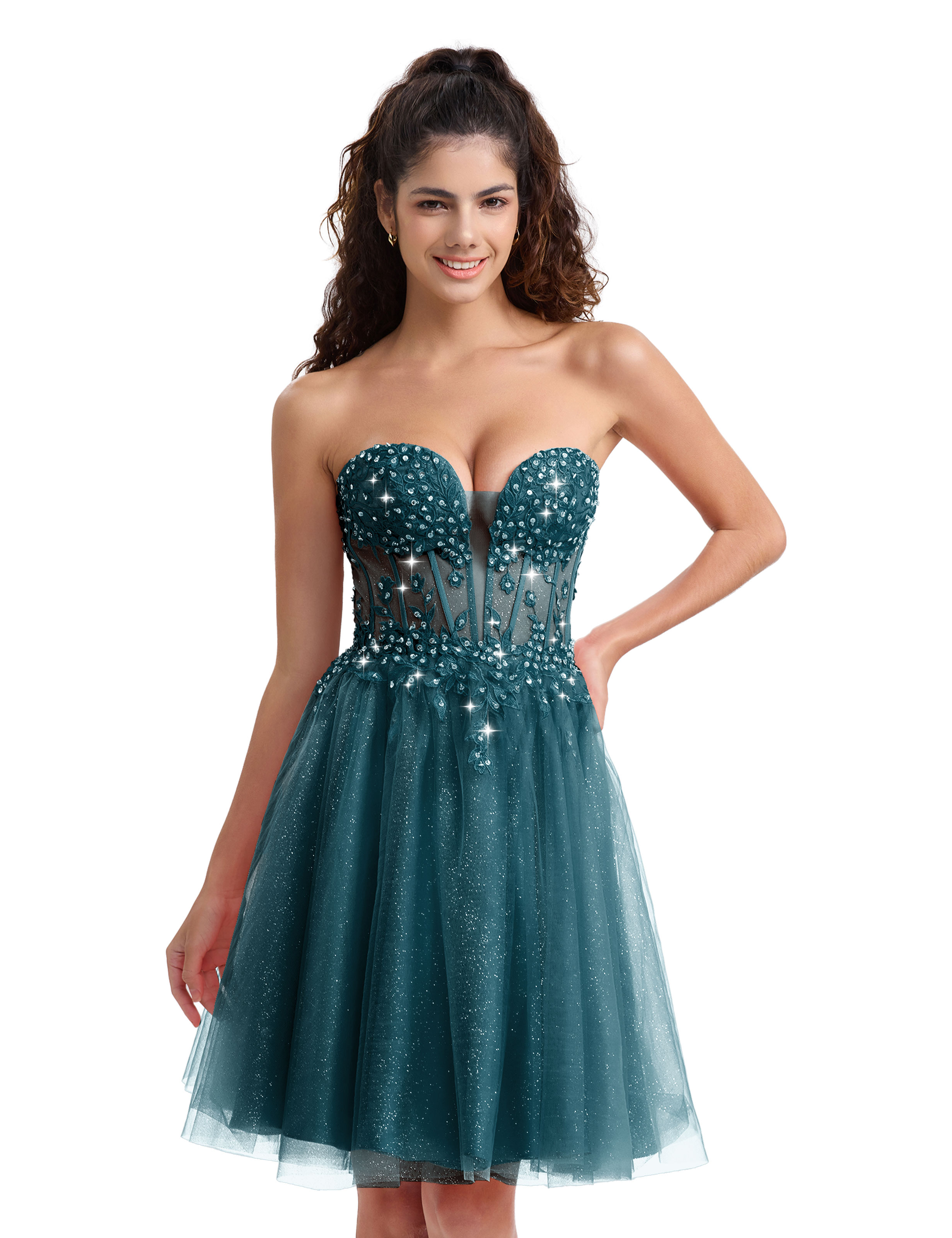 A-line Sweetheart Tulle Lace Appliques Homecoming Dress #HC2604033