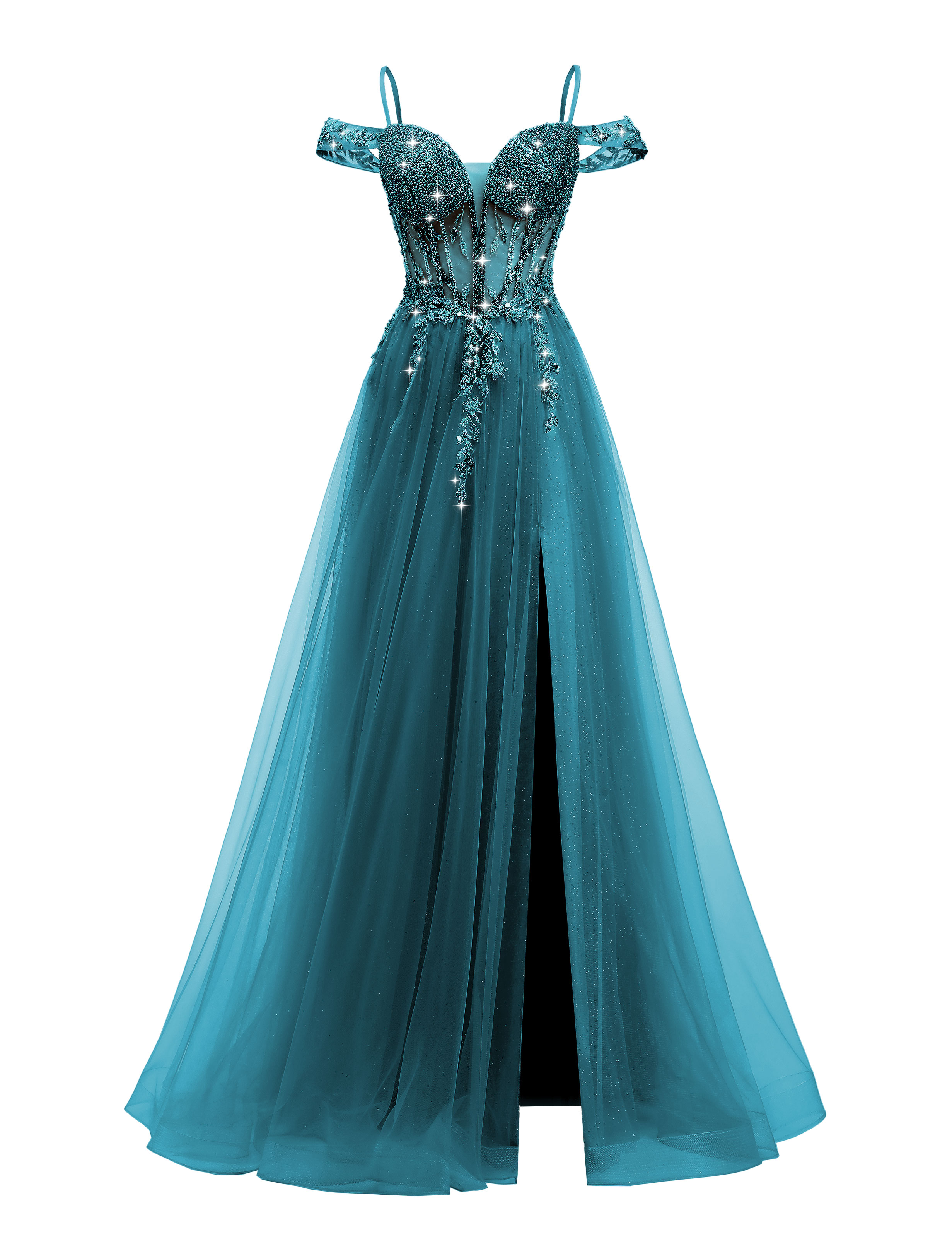 A-line Sweetheart Beaded Sparkly Tulle Lace Appliques Prom Dress #PR2510005