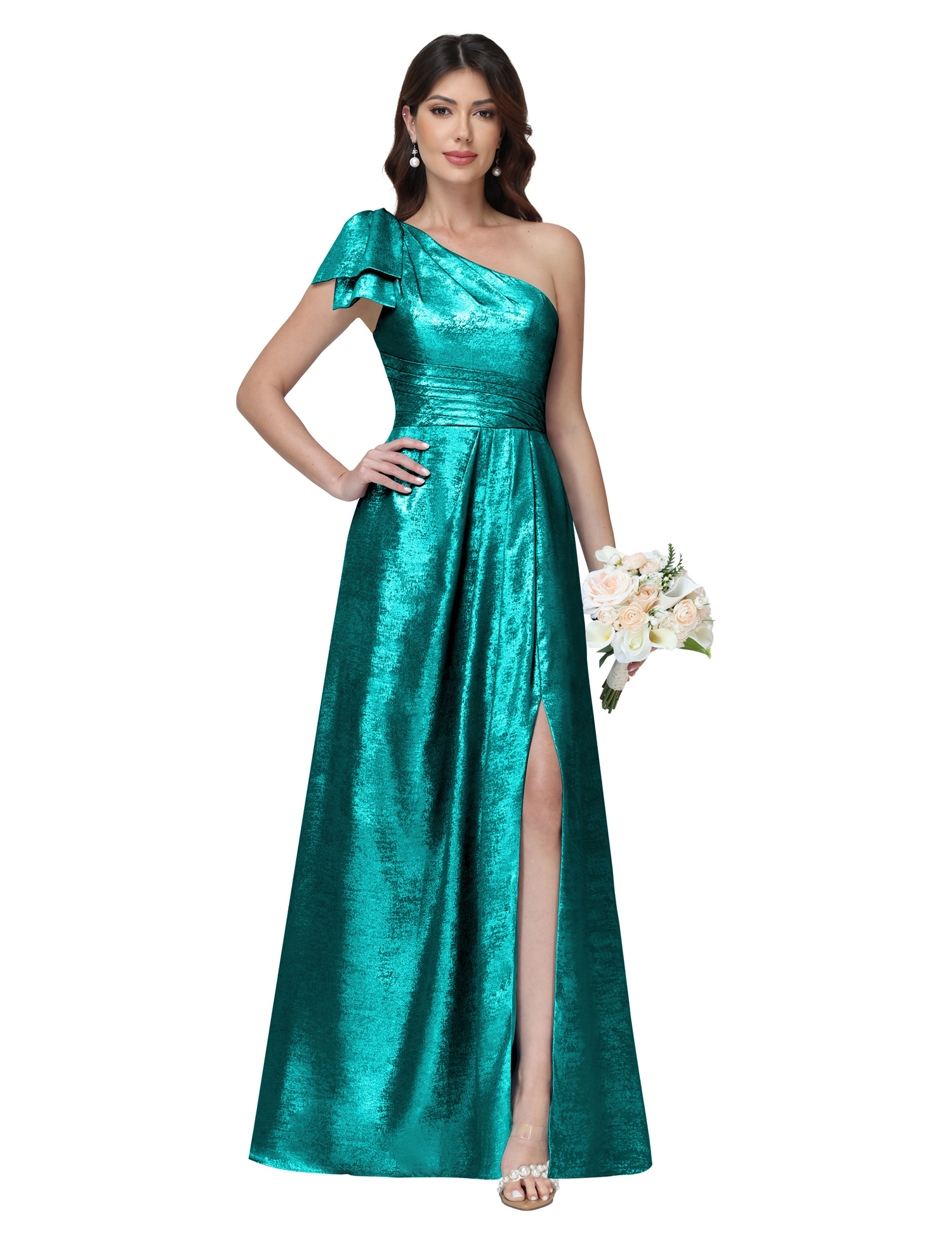 A-line One Shoulder Lace Up Sleeveless Silt Bridesmaid Dress #BM2512052