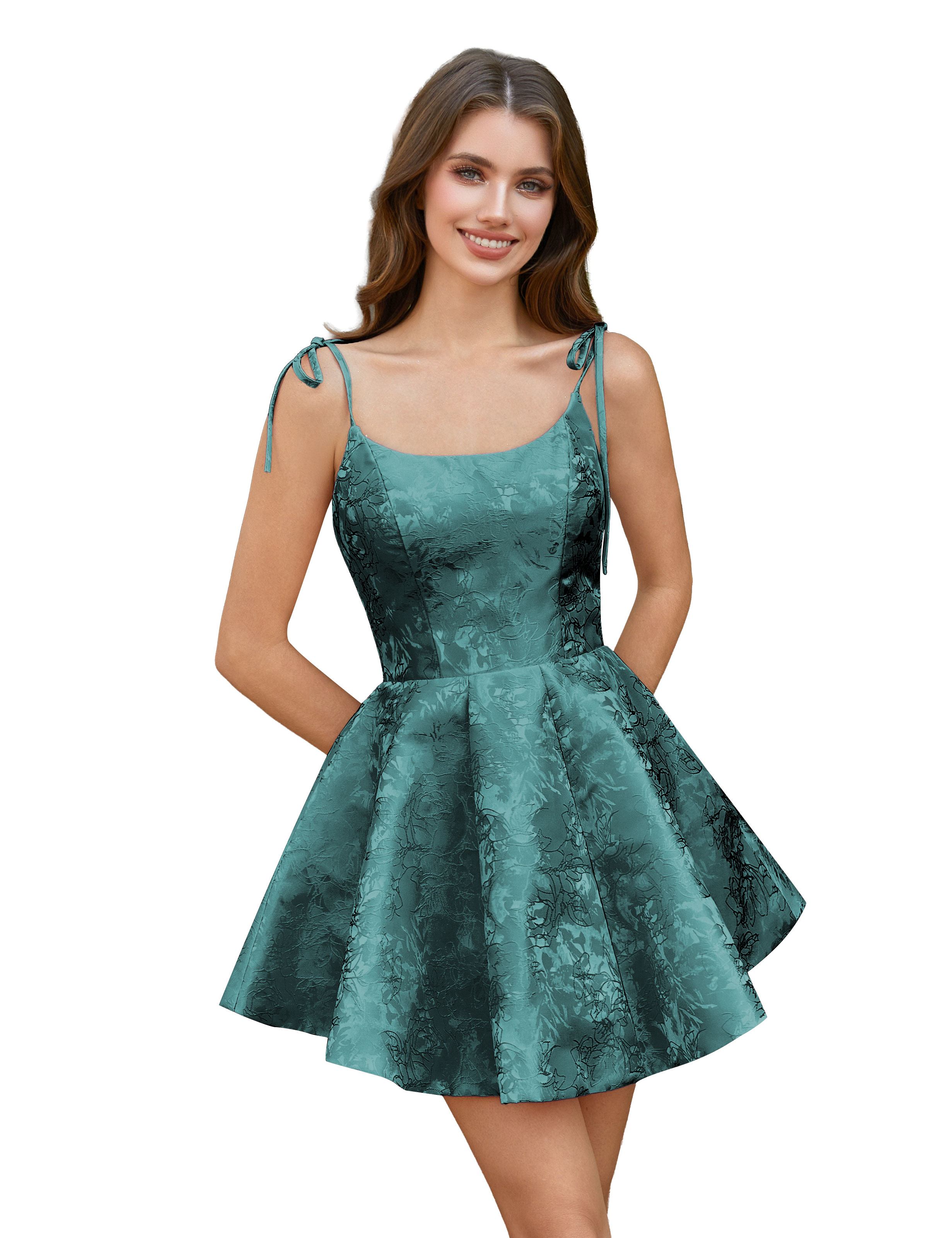  A-Line Spaghetti Straps Satin Homecoming Dress with Pockets #HC2402238