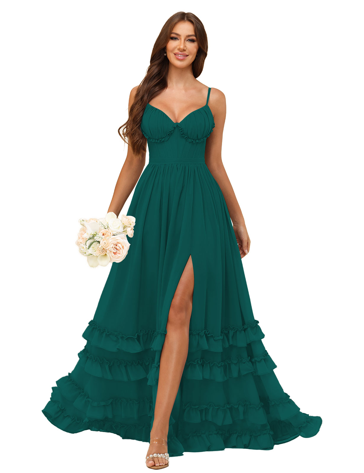 A-line Sweetheart Spaghetti Straps Chiffon Silt Ruffles Bridesmaid Dress #BM2507033