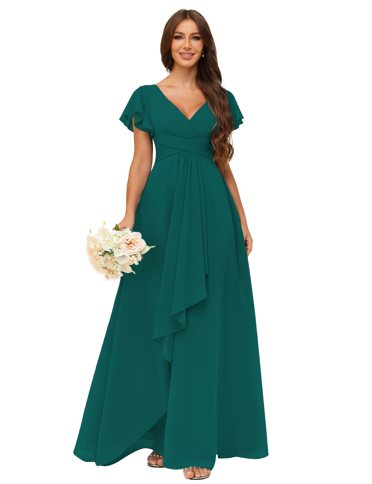 A-line V-neck Chiffon Silt Bridesmaid Dress #BM2507217