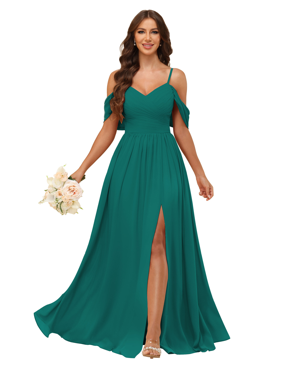 A-line V-neck Spaghetti Straps Chiffon Bridesmaid Dress #BM2507135